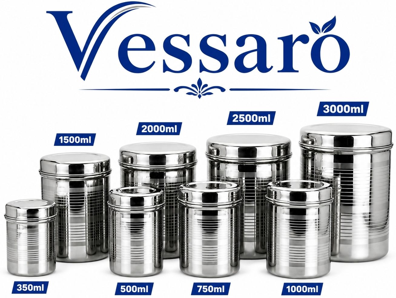 Steel, Stainless Steel Grocery Container - 3000 ml, 2500 ml, 2000 ml, 1500 ml, 1000 ml, 750 ml, 500 ml, 350 ml-image-46