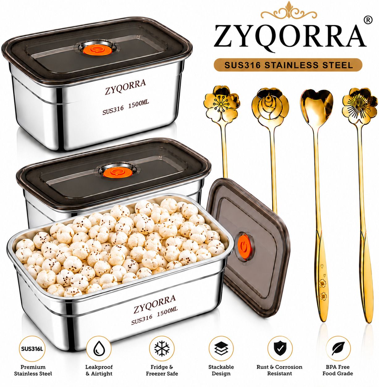 zyqorra Stainless Steel Utility Container - 1500 ml-picture-33