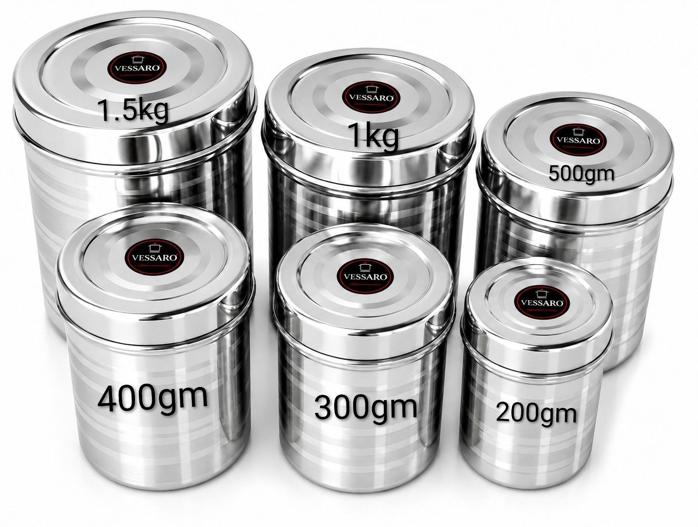 vessaro Steel, Stainless Steel Grocery Container - 1500 ml, 1000 ml, 500 ml, 400 ml, 300 ml, 200 ml-picture-38