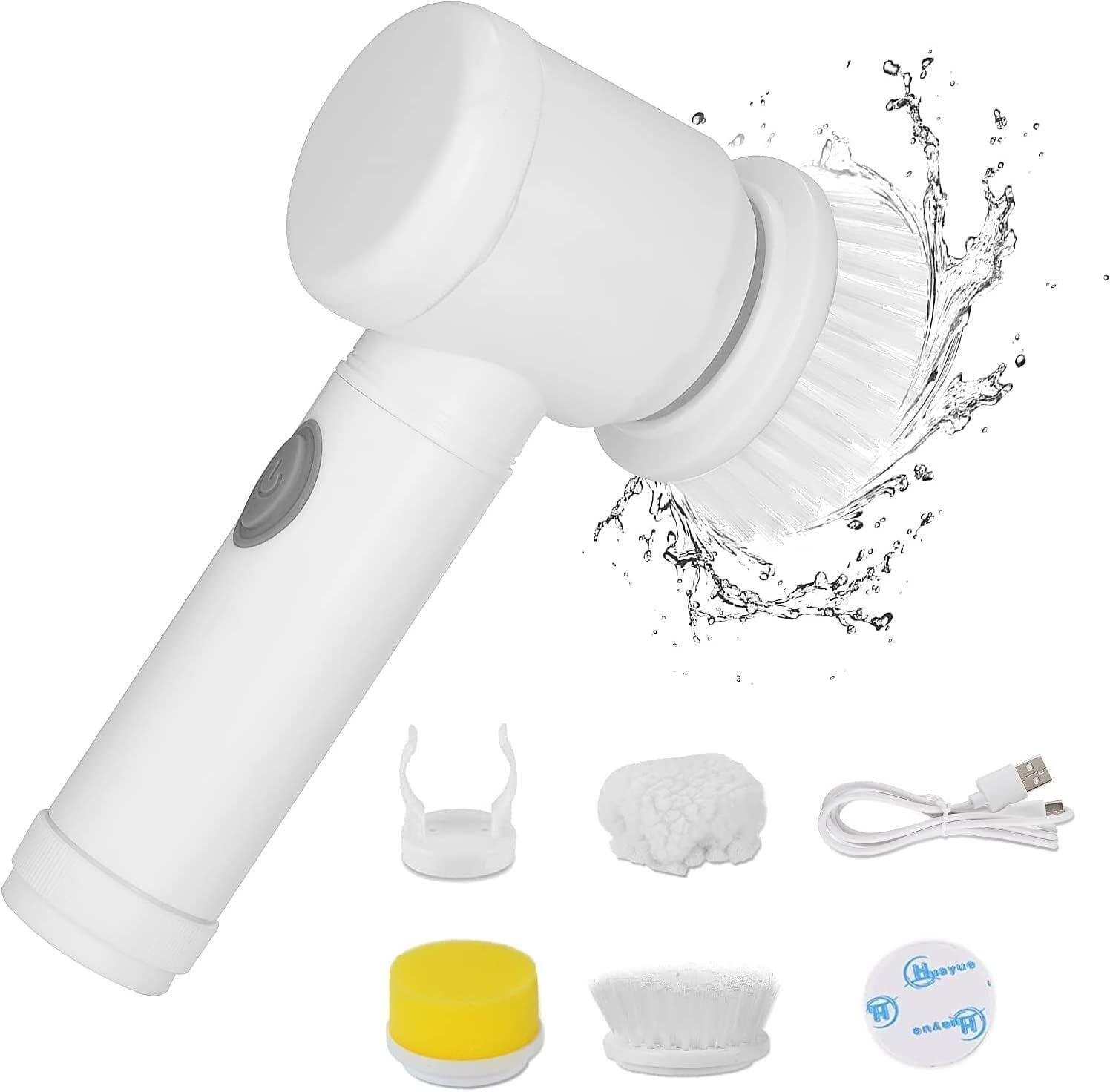 pranshiv 5 in 1 Electric Cleaning Brush with 3 Interchangeable Heads Multi Functional Plastic Wet and Dry Brush-picture-39