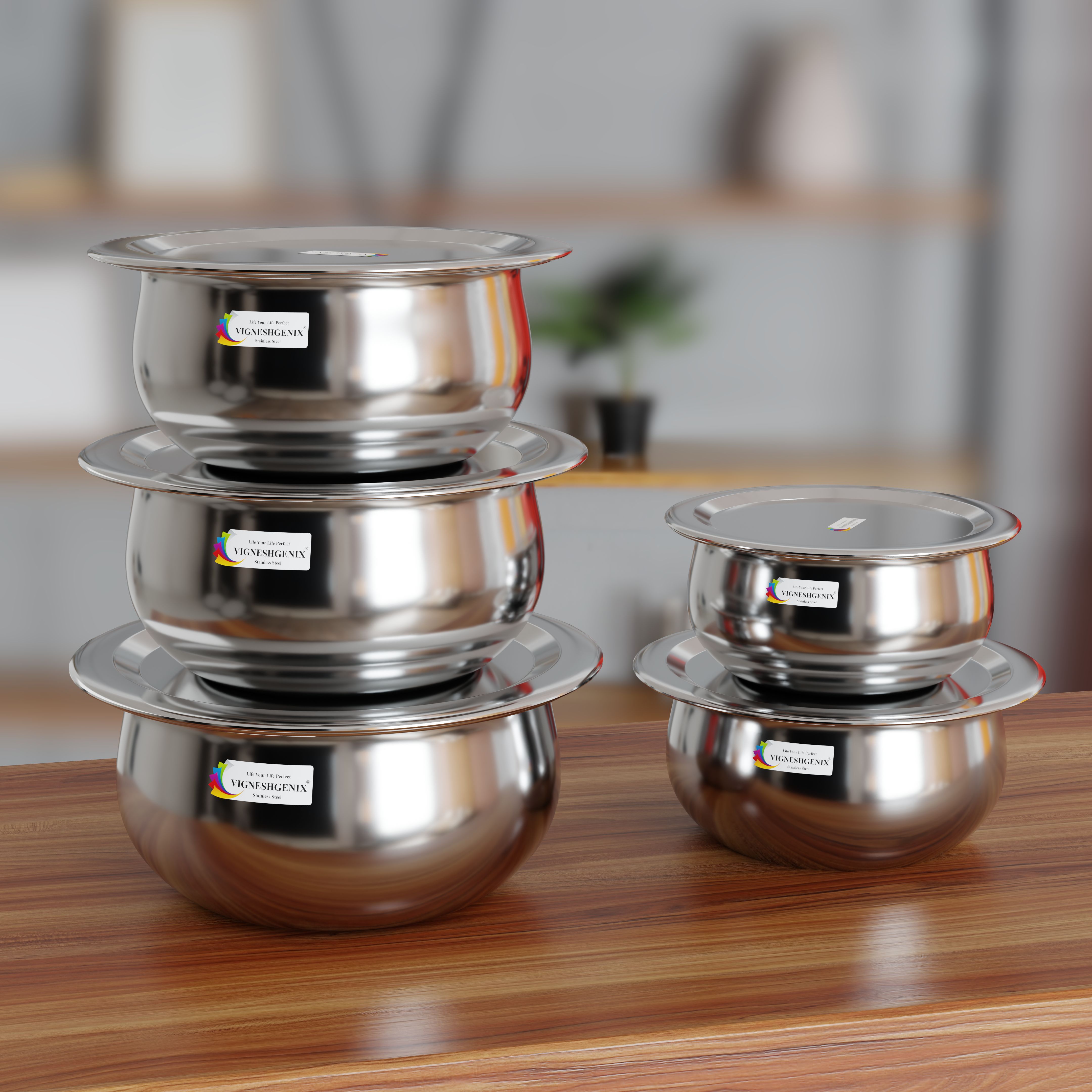 vigshrise Premium Plain Handi With Lid Steel Serving Spoon Set-picture-18