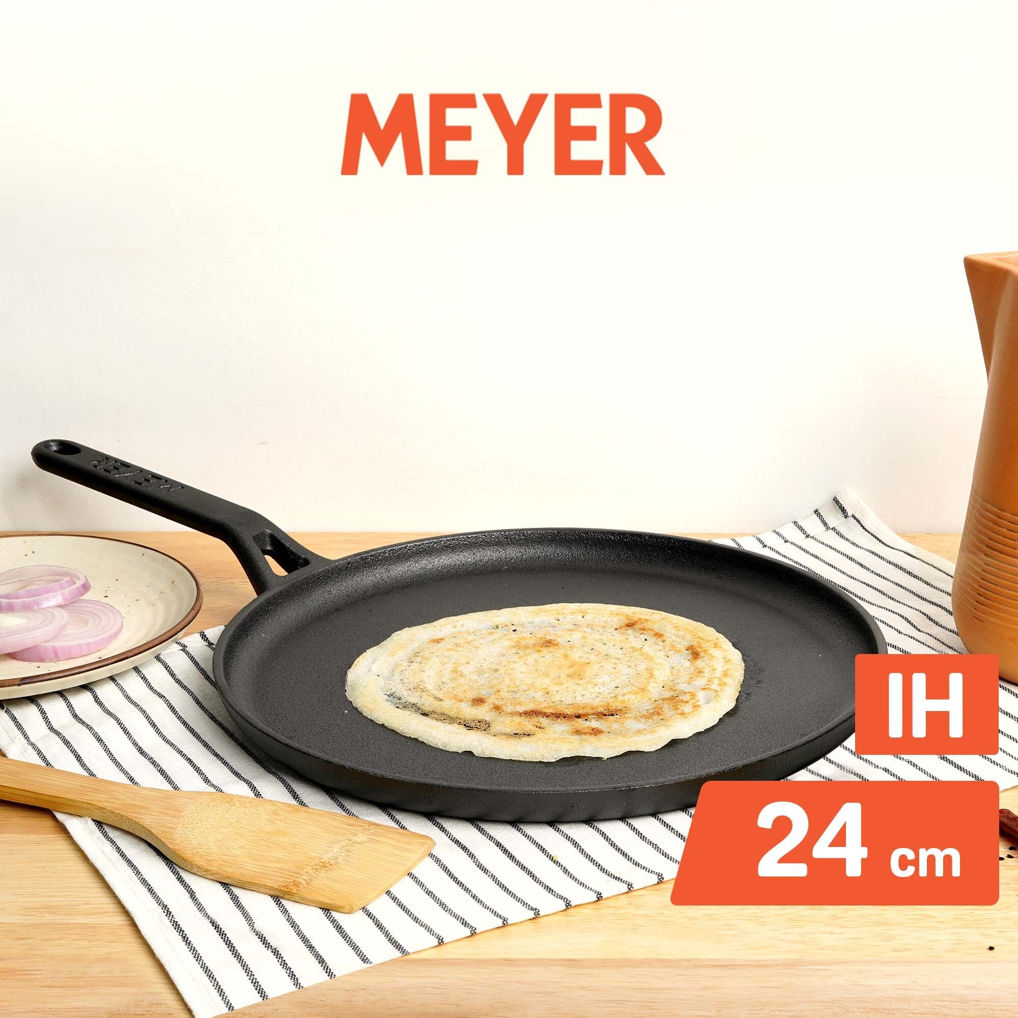 meyer Pre-Seasoned Flat / Roti/ Chapati , Dosa Kallu Tawa 24 cm diameter with Lid-picture-11