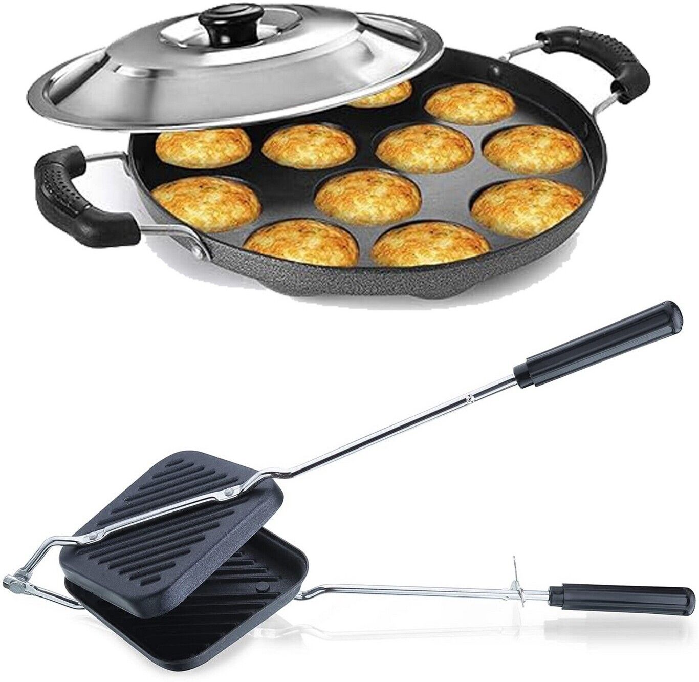 masox store Non-Stick Aluminium Grill Sandwich Bread Toaster | Appam Patra with Steel Lid S1 0 W Pop Up Toaster-picture-12