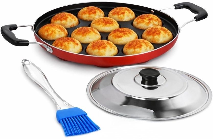 nestify traders 12 Cavity Non-Stick Appam Pan Set Taper Fry Pan 10 cm diameter with Lid 0.5 L capacity-picture-0