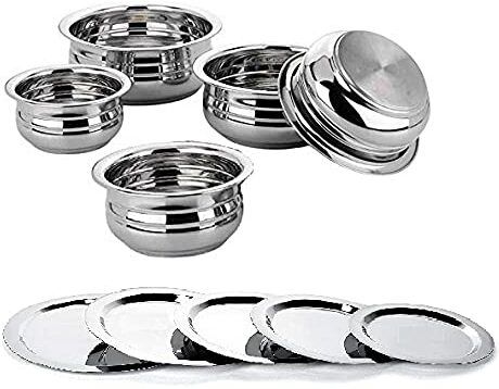 mkiu Pack of 5 Stainless Steel Stainless Steel Handi with Lid Dinner Set-picture-11