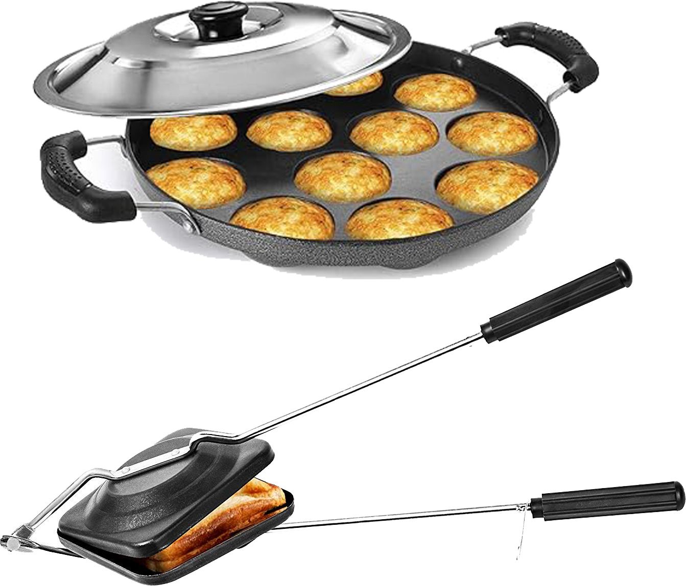 narv Non-electric Sandwich Maker | 2 Side Handle Appam Patra / Appam pan with Lid K1 0 W Pop Up Toaster-picture-10