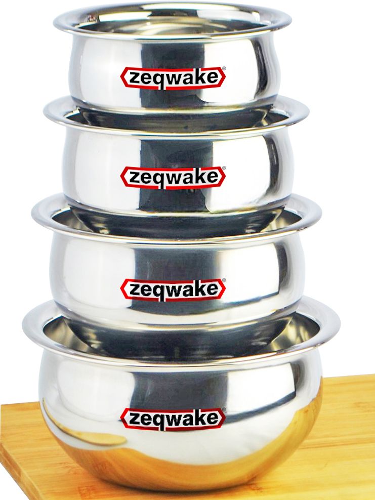 zeqwake Pack of 4 Stainless Steel Dinner Set Handi /Handi Set ( 1.5-L, 1-L, 0.75-L, 0.50-L / Capacity ) Dinner Set-picture-45