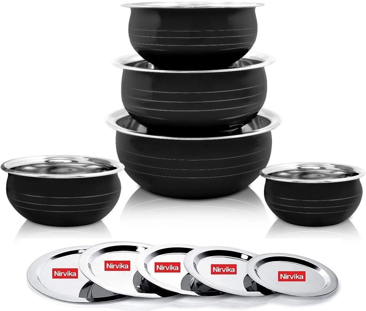 Pack of 5 Stainless Steel handi set with lid powder Coating black piece of 5 Cookware Set Dinner Set-image-37