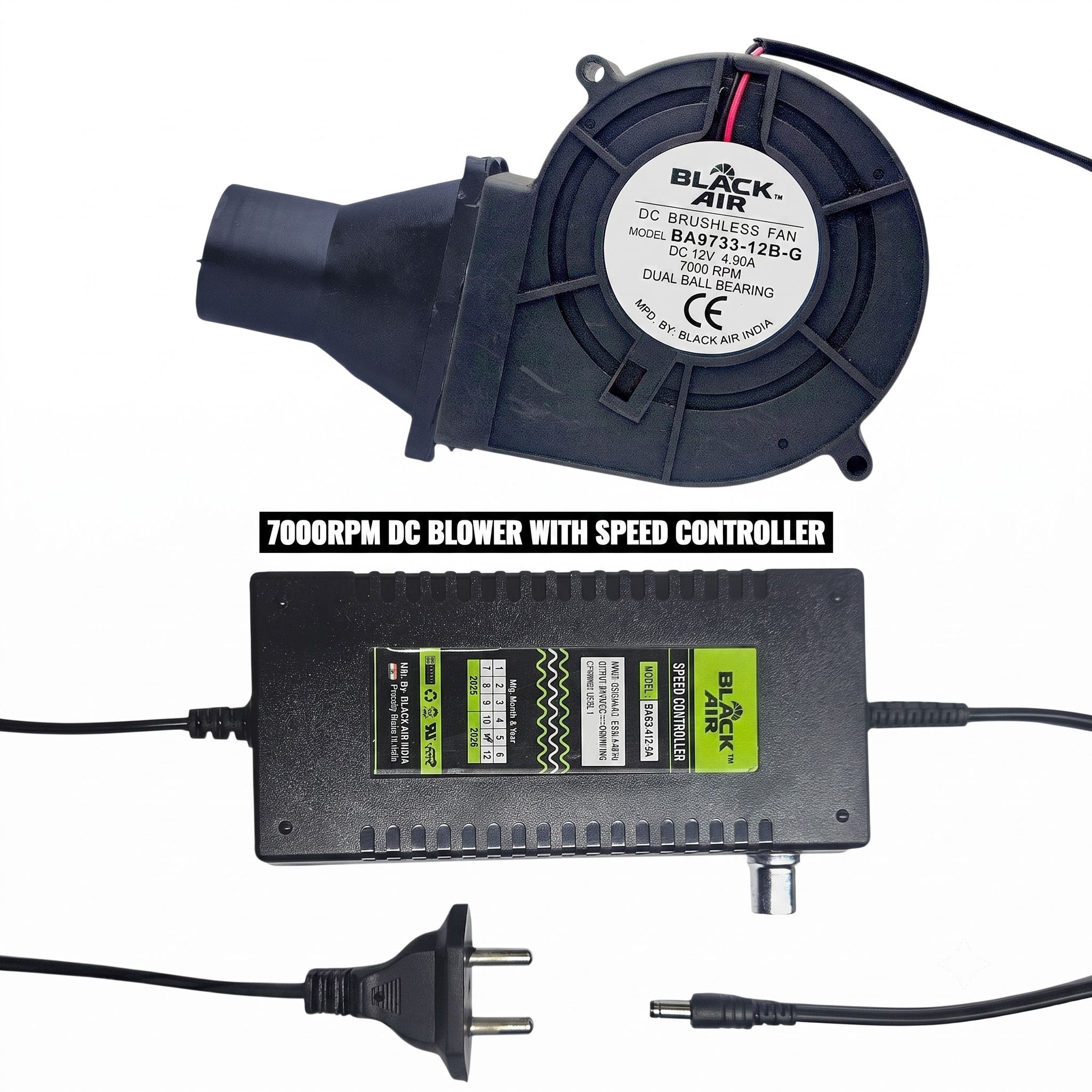 Black Air 97mm x33mm 7000RPM BBQ/ WOOD/ WASTE OIL STOVE BLOWER FAN with Speed Controller Cooling Fan Cabinet Cooler-image-41