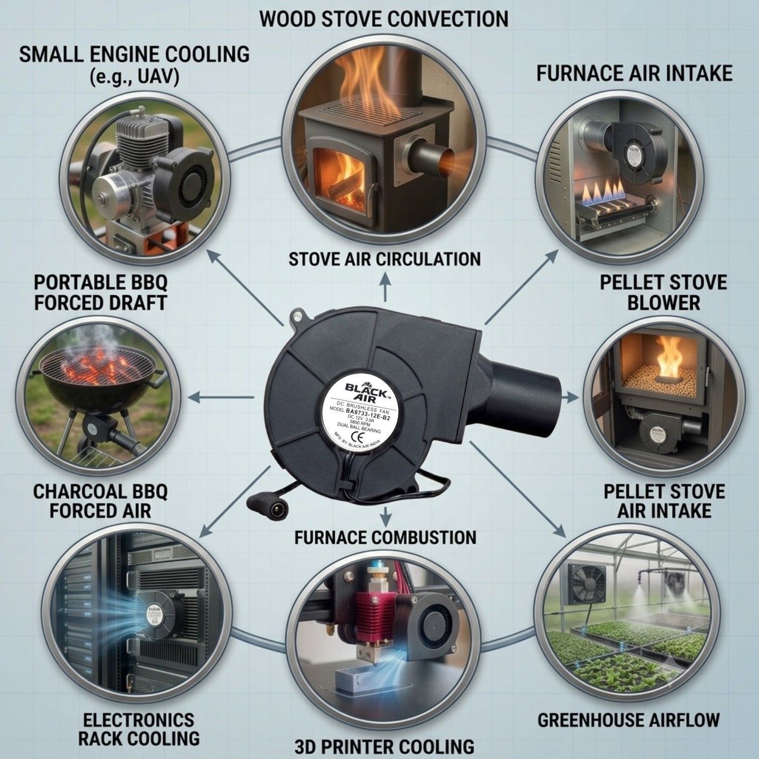 Black Air 5800 RPM 97 x 33mm 12VDC 3A DC Blower Fan with 3-12v Speed Controller Cooling Fan All in one Cooler-image-44