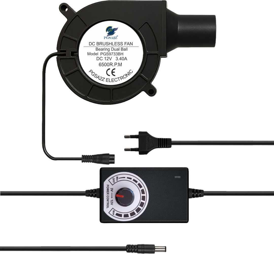 PGSA2Z 97mm x 33mm BBQ Blower Fan, 12V with 120V-240V AC Plug Variable Speed Controller Cooler-image-34