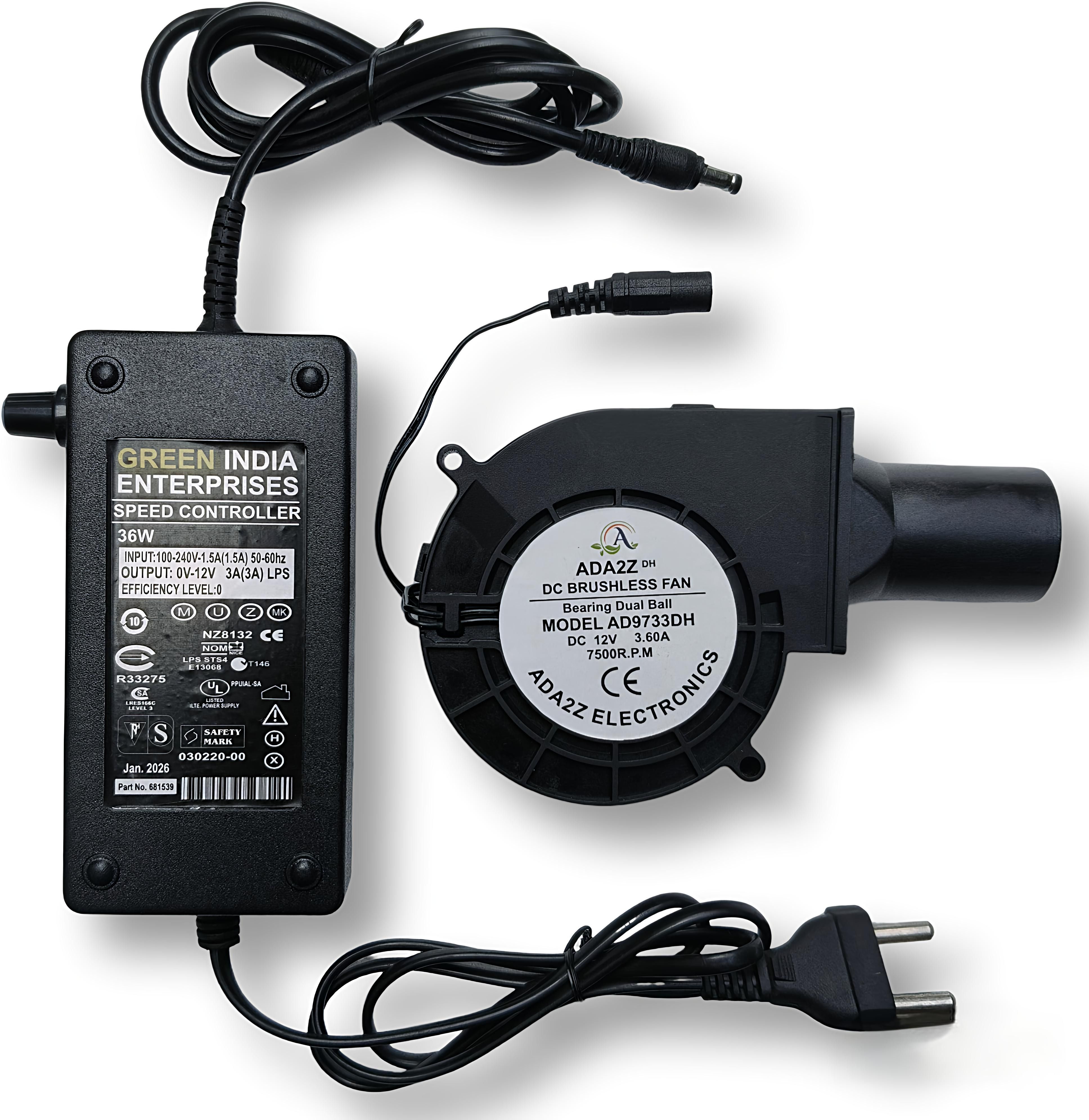 ADA2Z DC 12V 3.6OA WITH 3AMP CONTROLLER HIGH SPEED BLOWER STOVE BBQ SET Cooling Fan All in one Cooler-image-3