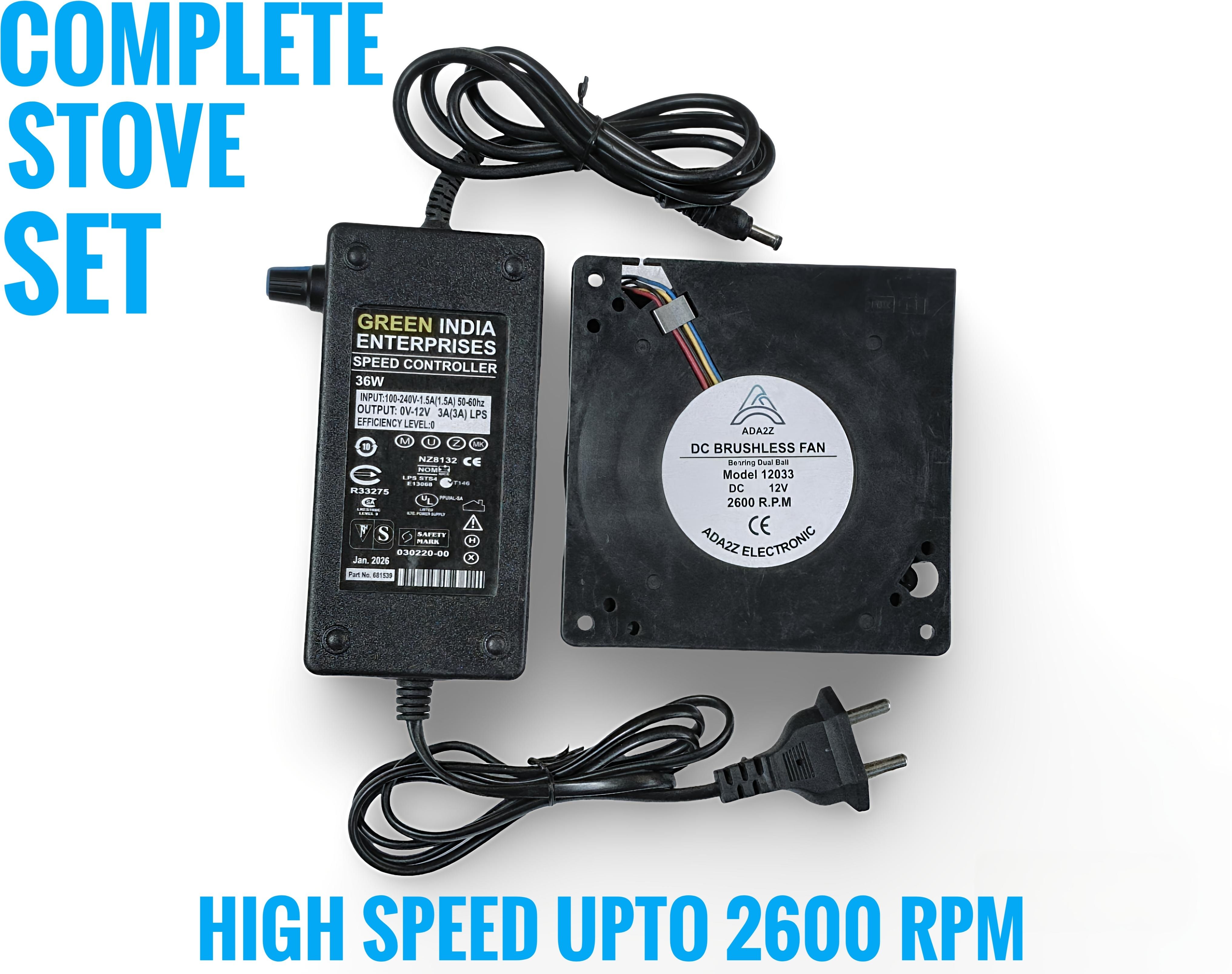 ADA2Z DC 12V 2600 RPM MODEL 12033 WITH 3 AMP CONTOROLLER COMPLETE STOVE SET Cooling Fan All in one Cooler-picture-14