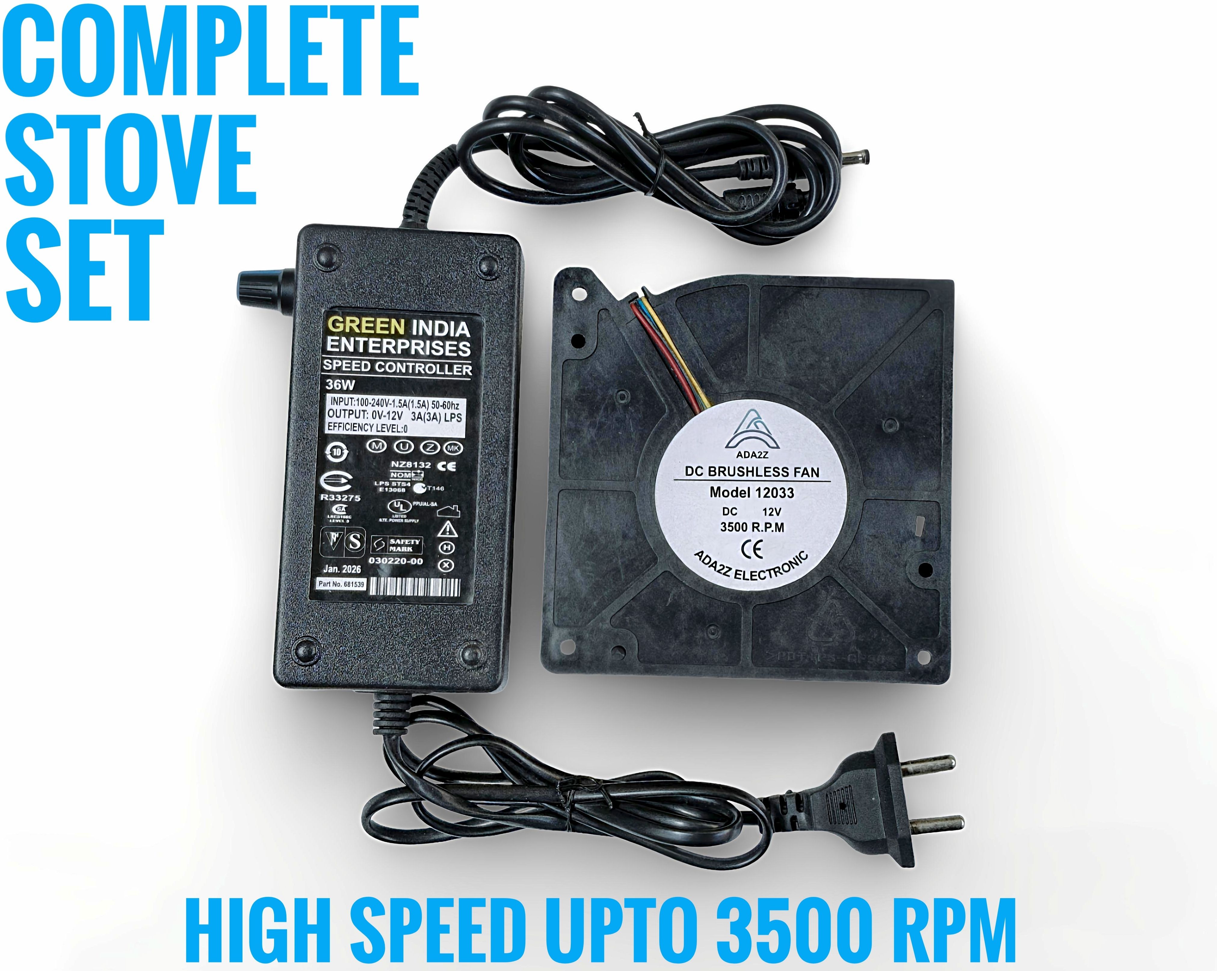 ADA2Z DC 12V 3500RPM MODEL 12033 WITH 3 AMP CONTROLLER COMPLETE STOVE SET Cooling Fan All in one Cooler-image-14