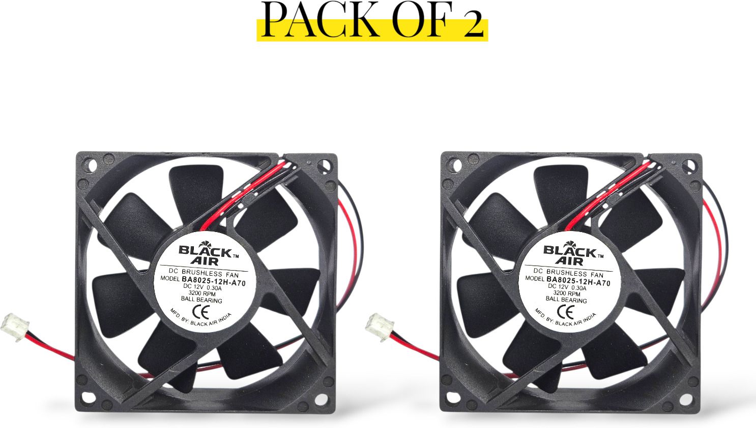 Black Air 80mm High Speed 12V DC Cabinet Fan (Pack of 2) | 3200 RPM | Durable Ball Bearing Cooling Fan Cabinet Cooler-picture-26