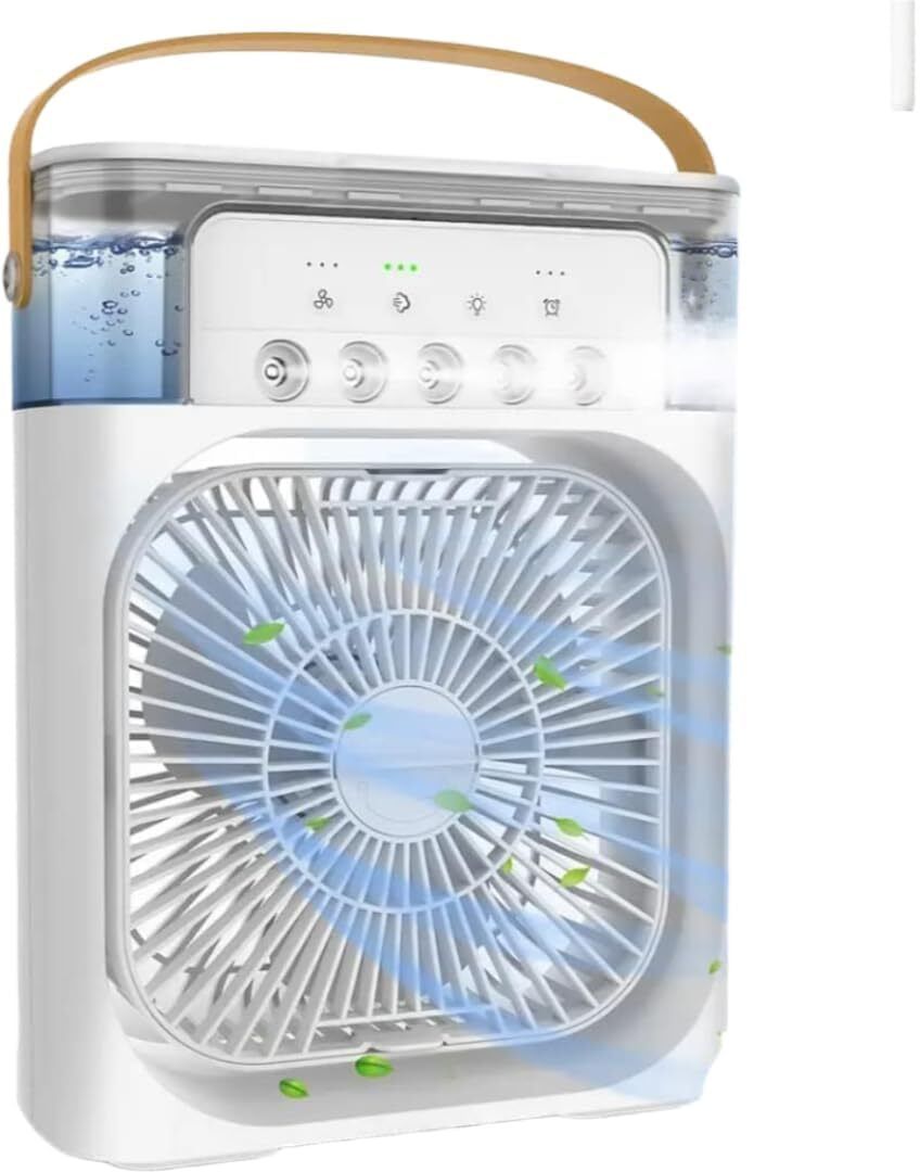 JINANSH Portable Mini Air Cooler Humidifier, 3 Speed, 3 Spray, LED Fan 7 Color LED Light Cooling Fan All in one Cooler-image-35