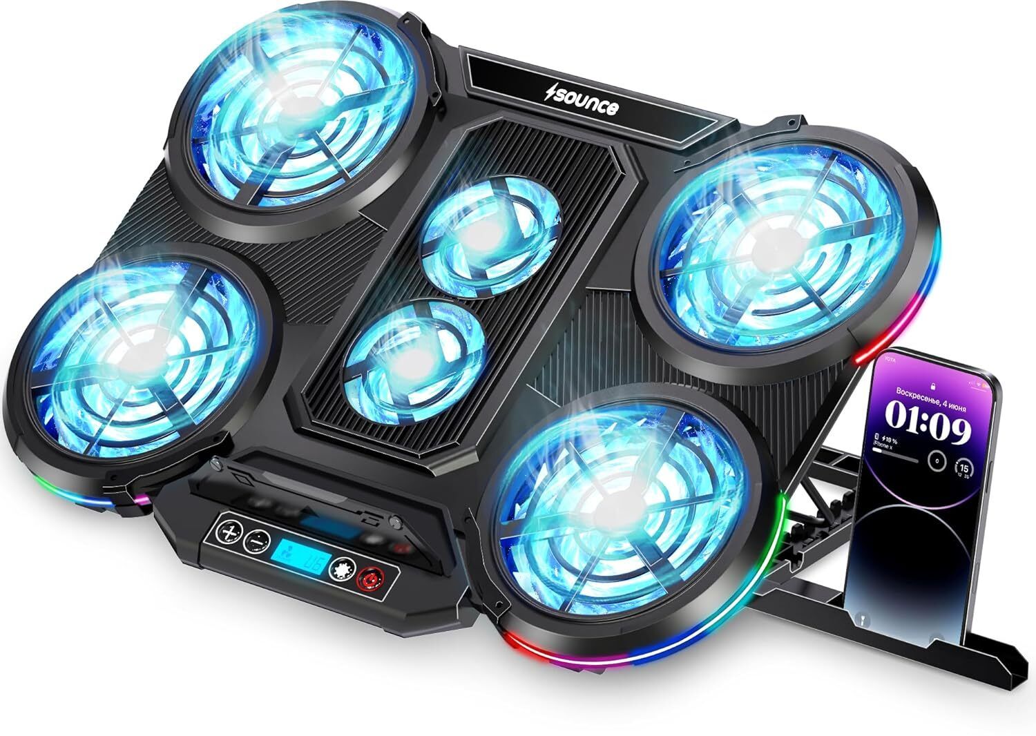 sounce RGB Laptop Cooling Pad, 6 Silent Fans, Dual USB, LCD, Adjustable Stand | SNC- 6 Fan Ergonomic Cooling Pad with Adjustable Height-image-44