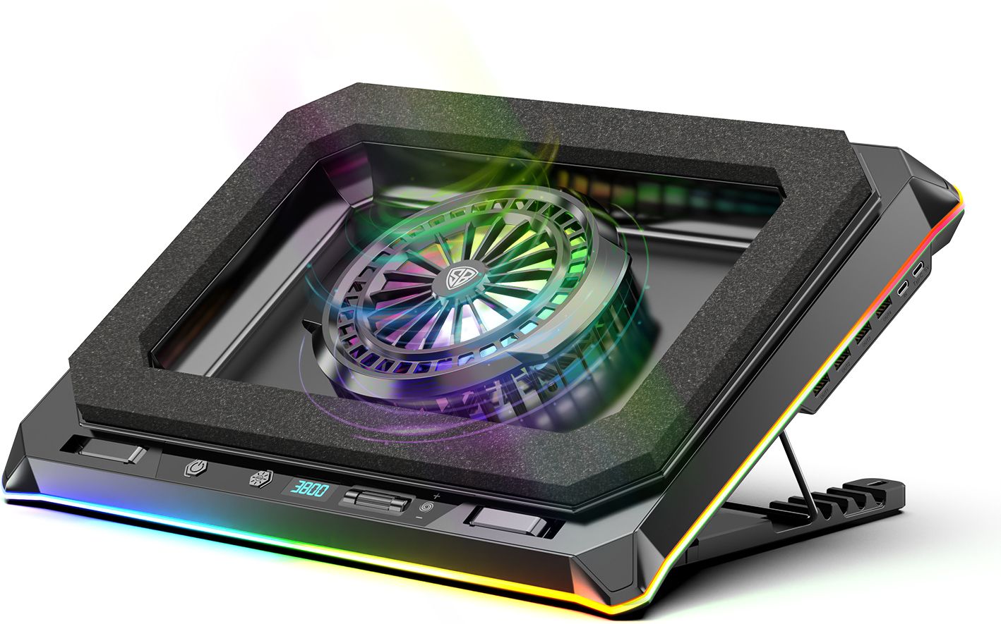 SpinBot AirFlow X50 |11 RGB Effect|3800RPM|Magnetic Foam Cushion|2 Type C & 4 USB Hub| 1 Fan Ergonomic Cooling Pad with Adjustable Height-image-21