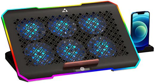 WE ChillMate RGB, 3000 RPM, Dual USB Hub & Mobile Holder, 6 Fan Ergonomic Cooling Pad with Adjustable Height-image-5