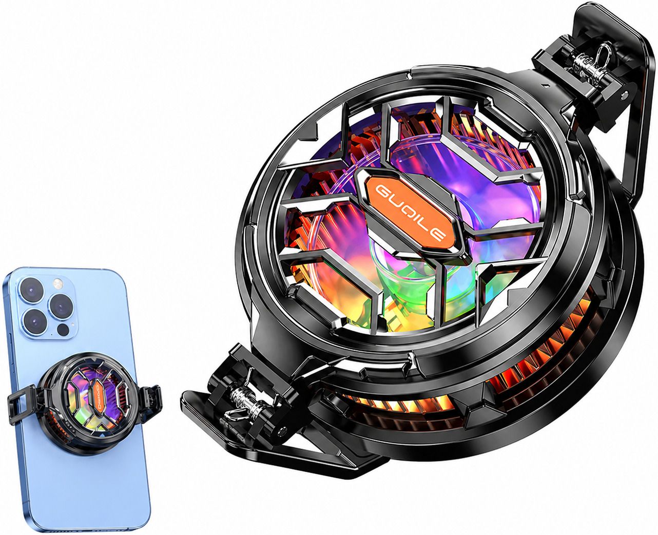 GUOILE FS-03Magnetic RGB Mobile Cooler Fan for Gaming, Rapid Cooling Phone Cooler 1 Fan Ergonomic Cooling Pad-image-9