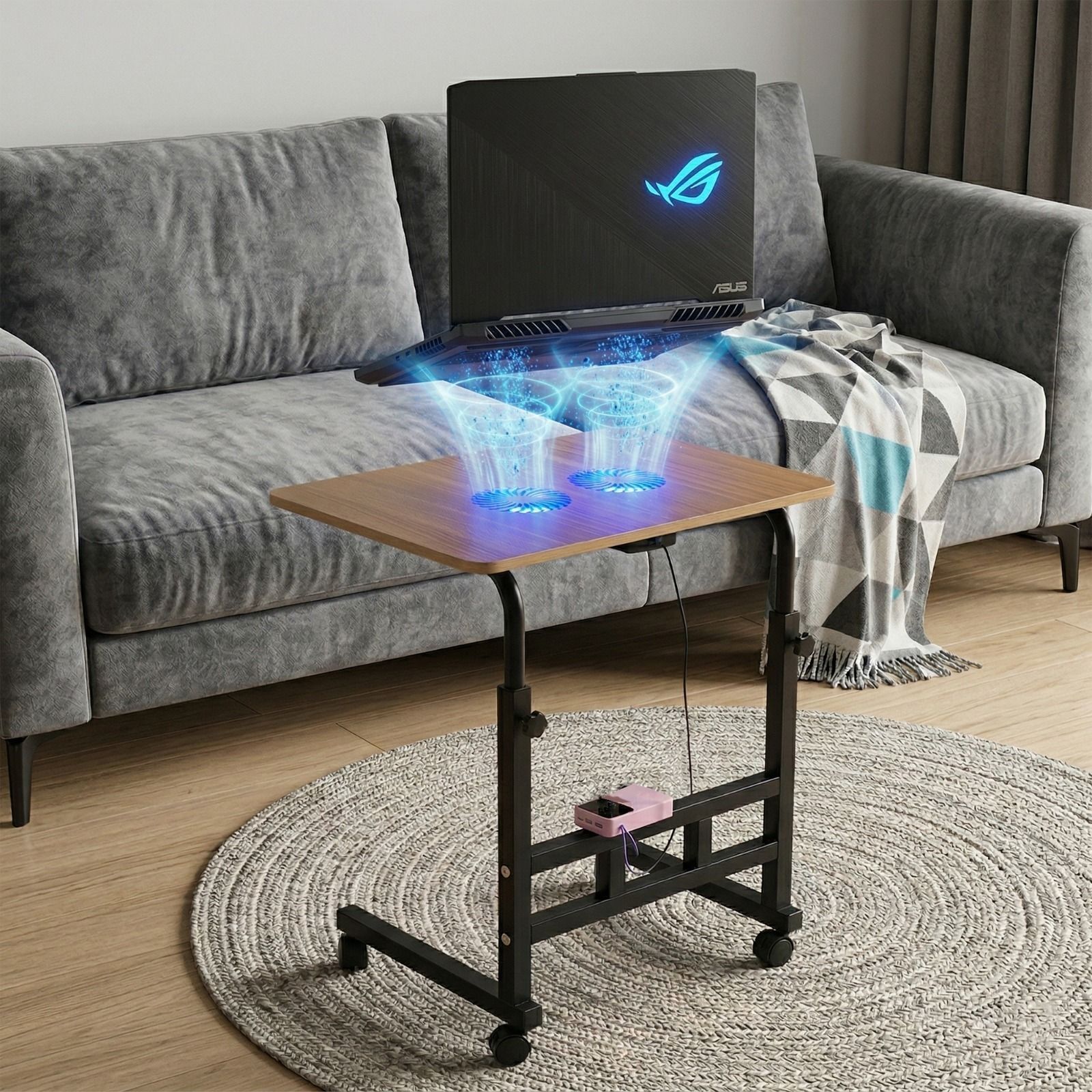 Flipkart SmartBuy Portable Rolling Laptop Table with Built-in Dual Cooling Fans 2 Fan Ergonomic Cooling Pad with Adjustable Height-image-35
