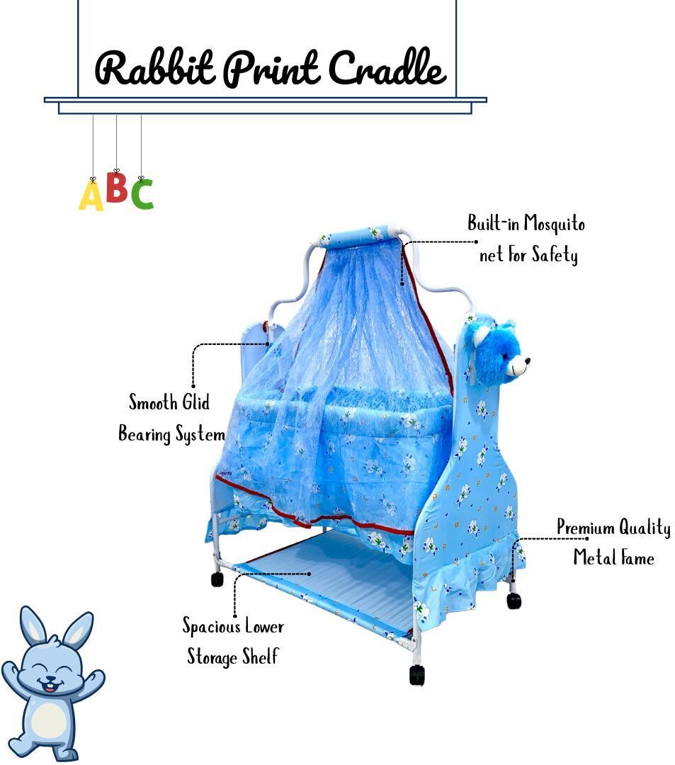 ms baby Rabbit Print Baby Cradle With Mosquito Net & Soft Cushion For your Baby, Bassinet-picture-44