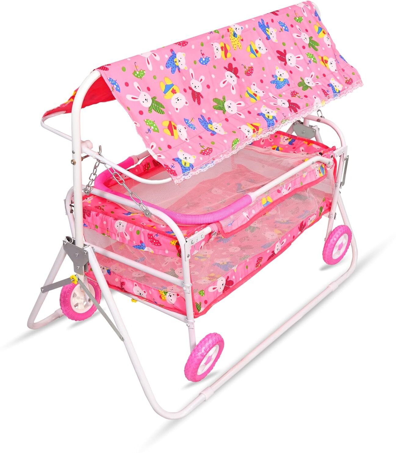 Baby Cradle with Mosquito Net & Canopy | Foldable Rocking Jhula for Newborns Bassinet