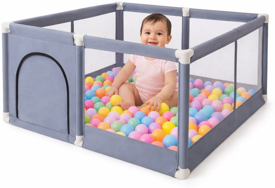 Baby Playpen with Balls Foldable Play Yard Safety Fence Pink 117x117cm Bassinet-image-21
