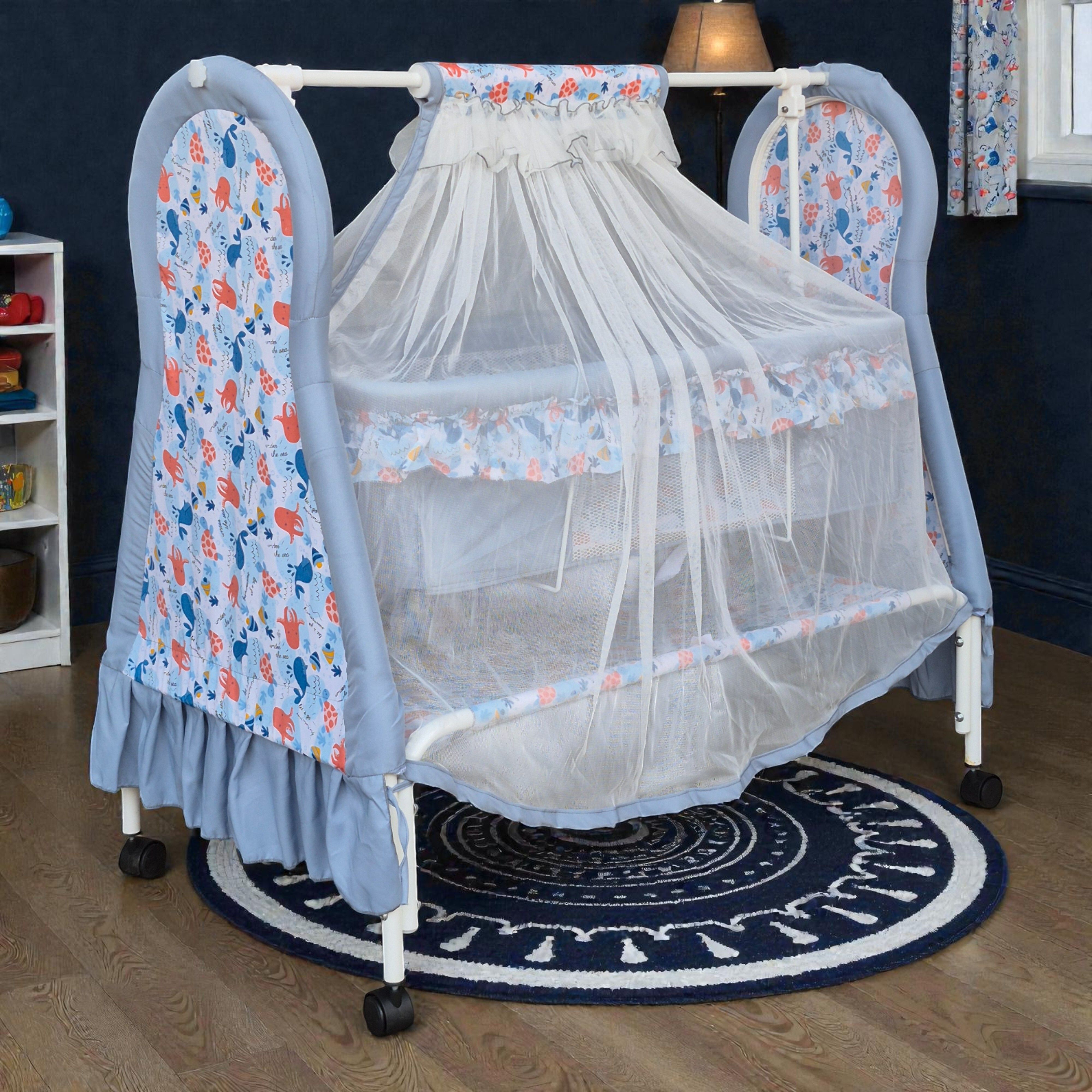 kiddery Apollo Newborn Cradle 0–10 Months | Gentle Swing | Soft Mattress Bassinet-picture-43