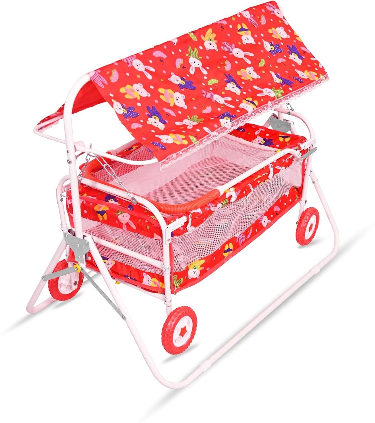 tip 'n' top Baby Cradle with Mosquito Net & Canopy | Foldable Rocking Jhula for Newborns Bassinet-picture-11