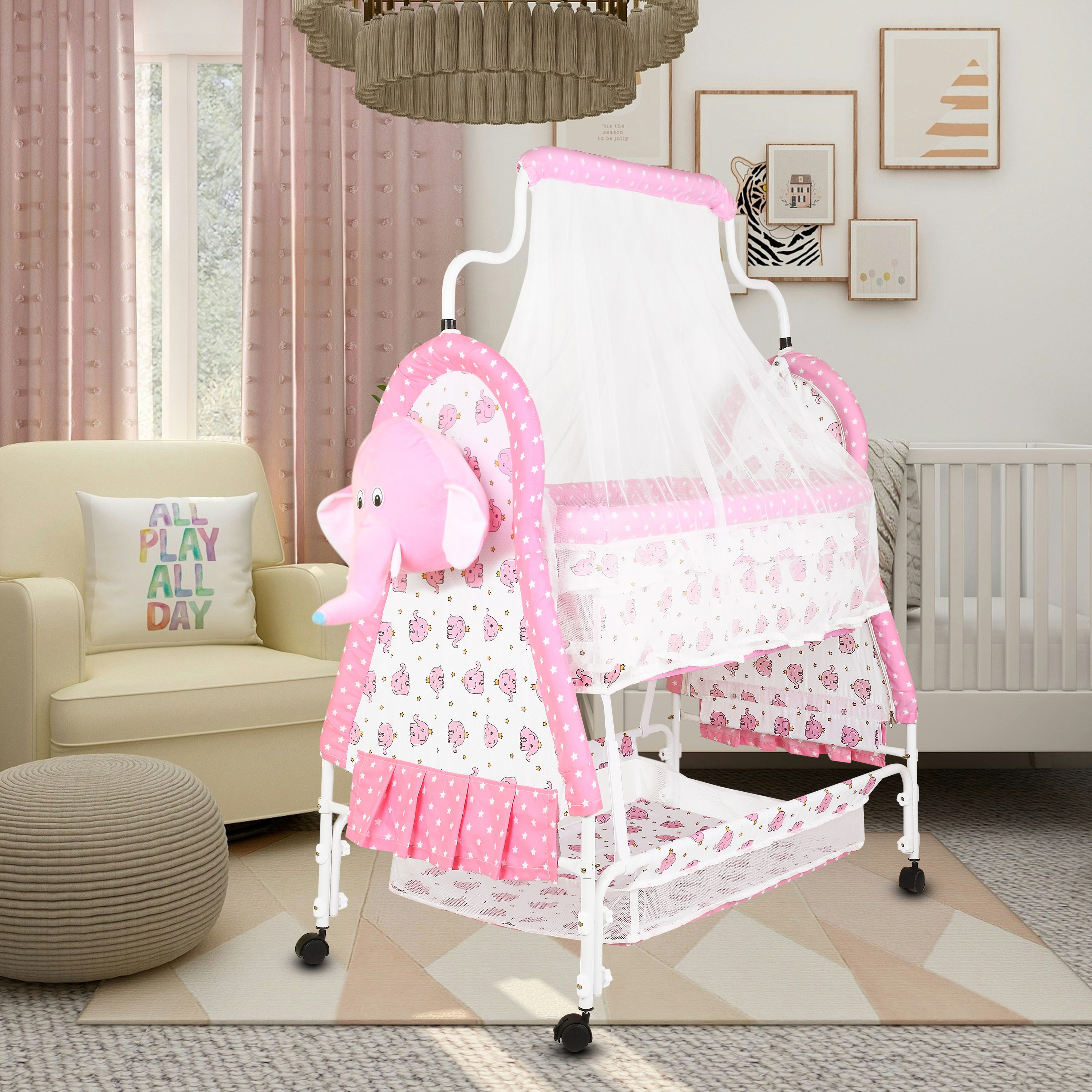 lol-fun Cradle for kids cradle for baby boy and girl Cradle With Swing & Mosquito Net Bassinet-picture-18