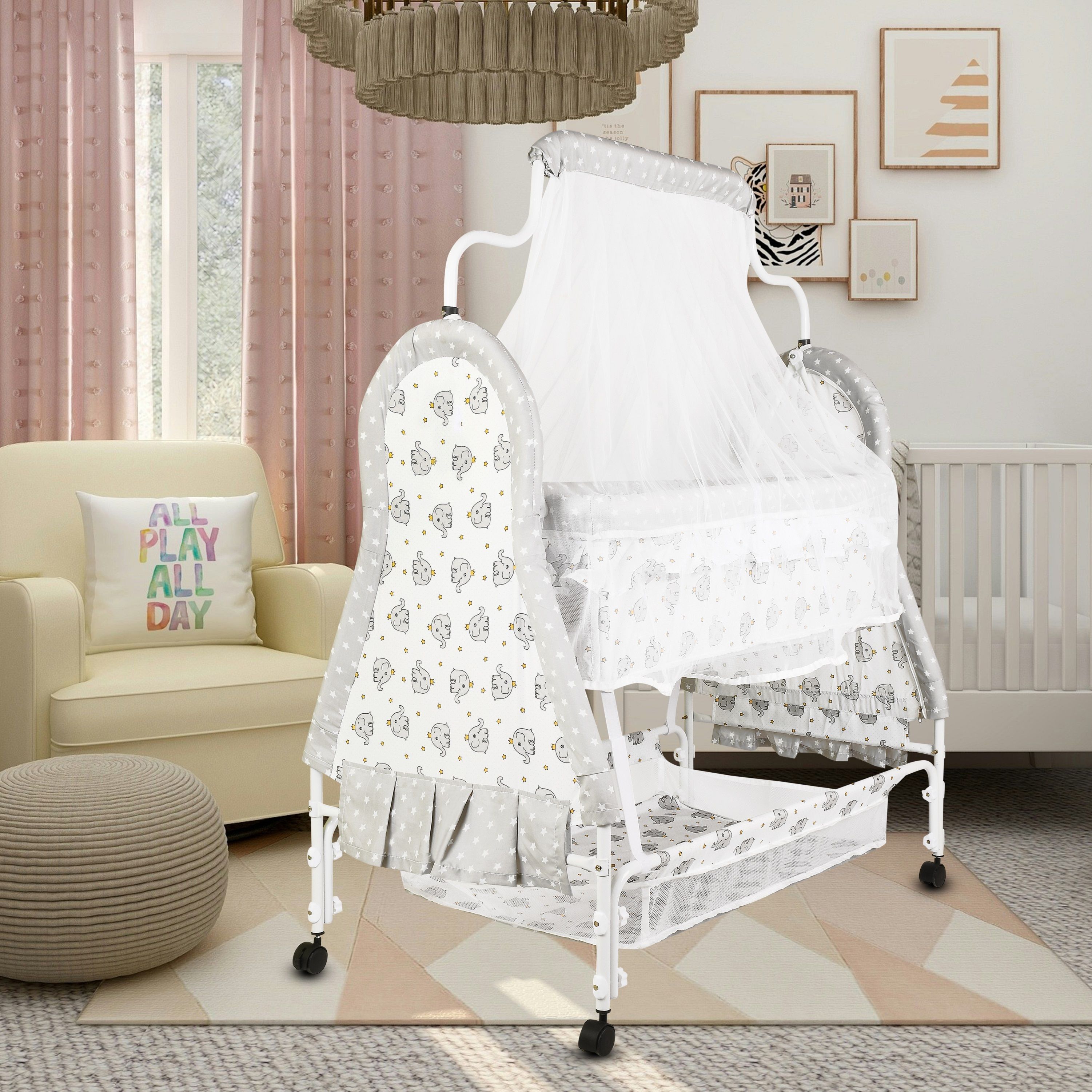 crew4 Cradle for kids cradle for baby boy and girl Cradle With Swing & Mosquito Net-picture-28