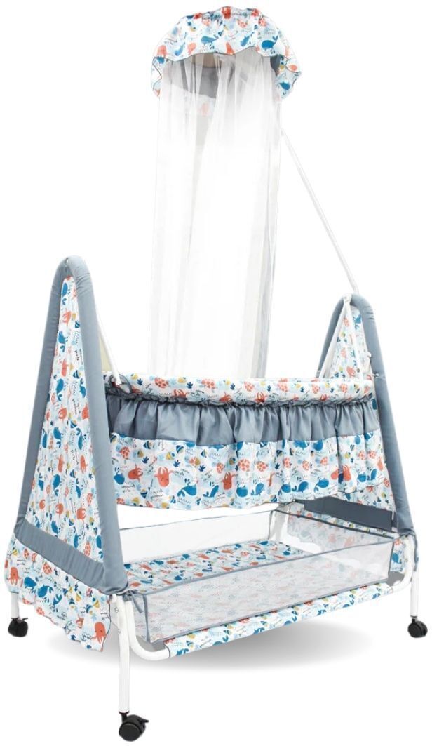 Athena with Mosquito Net Bassinet Bassinet (White, Blue) Cot-image-15