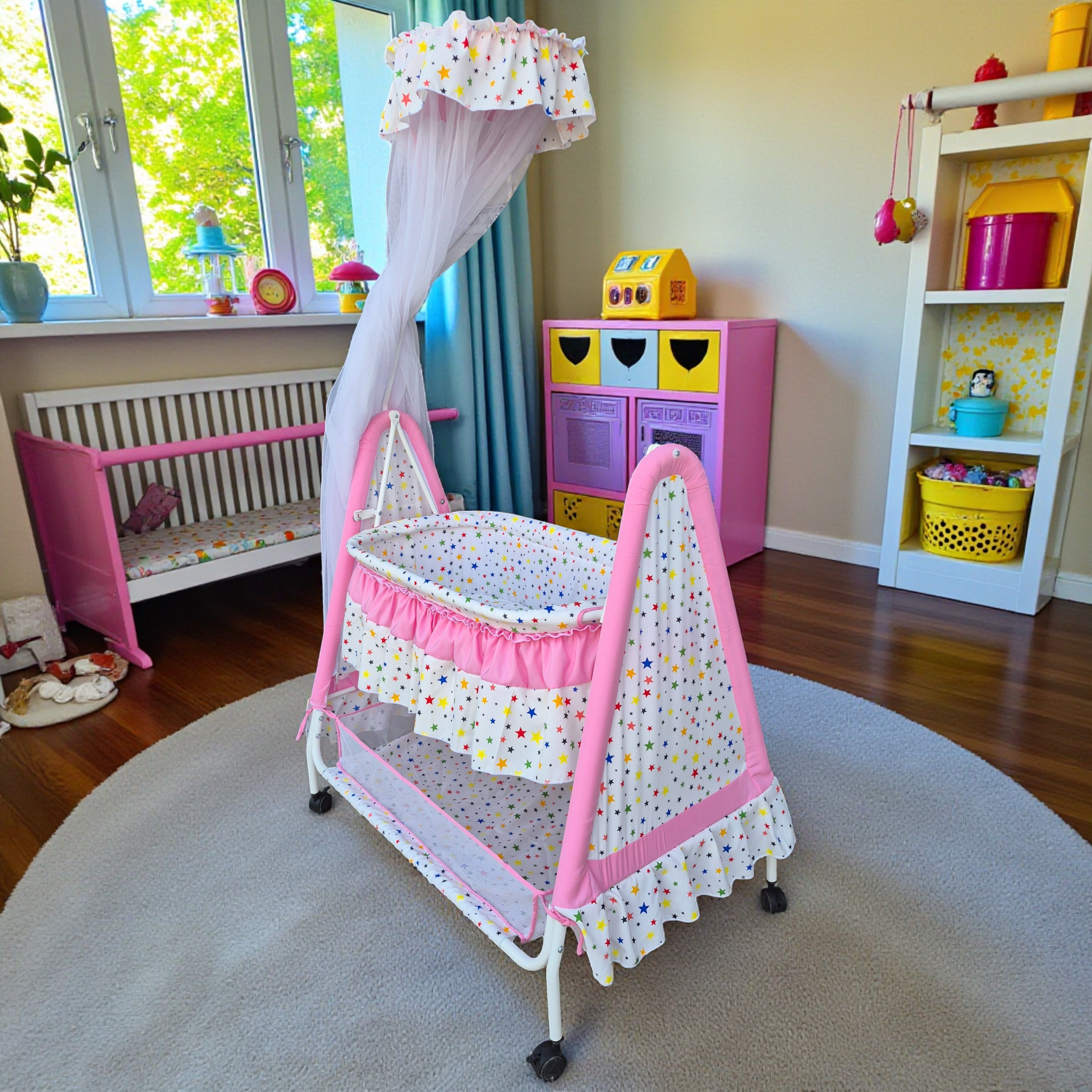 kiddery ASTRA Baby Cradle with Mattress & Basket Mosquito Net – Ideal Gift for Newborn Bassinet-picture-27