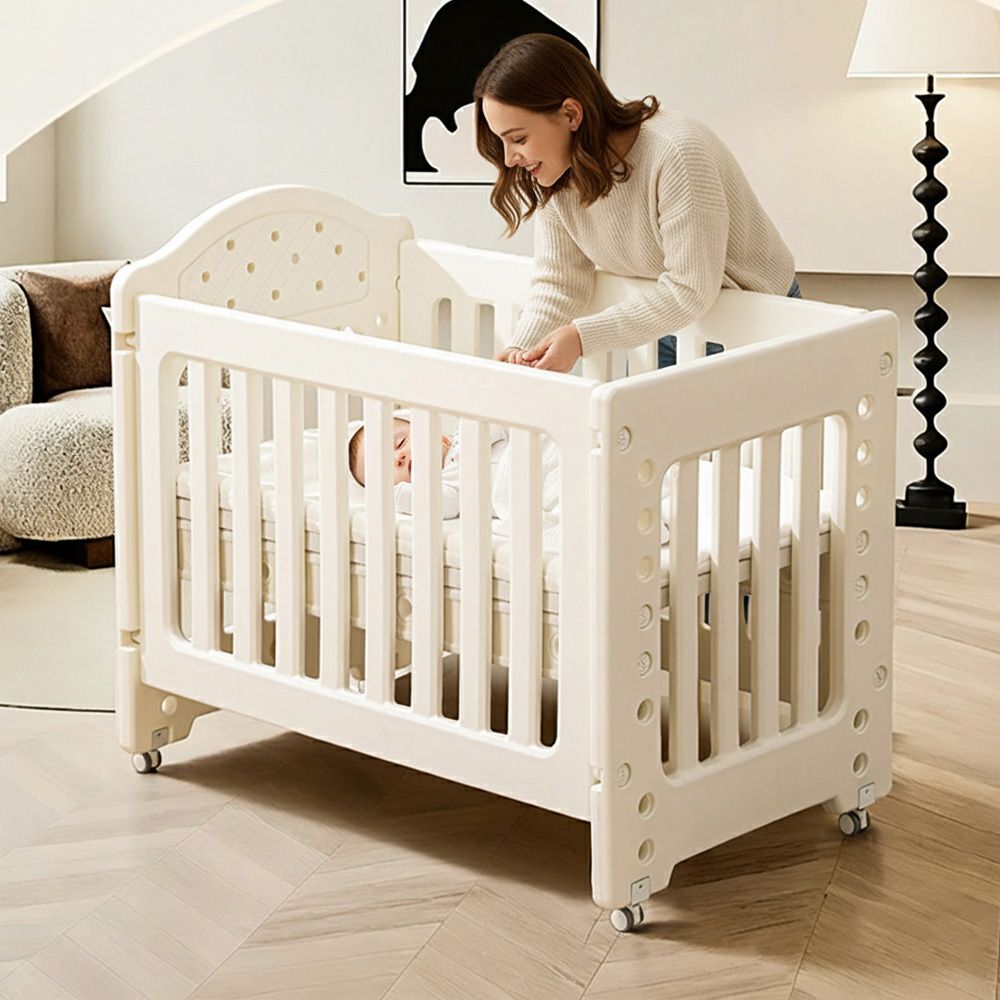 Crib for 0 to 3 Year Baby with Wheels, Storage Basket,Baby Sleeping Cradle Cot-image-26