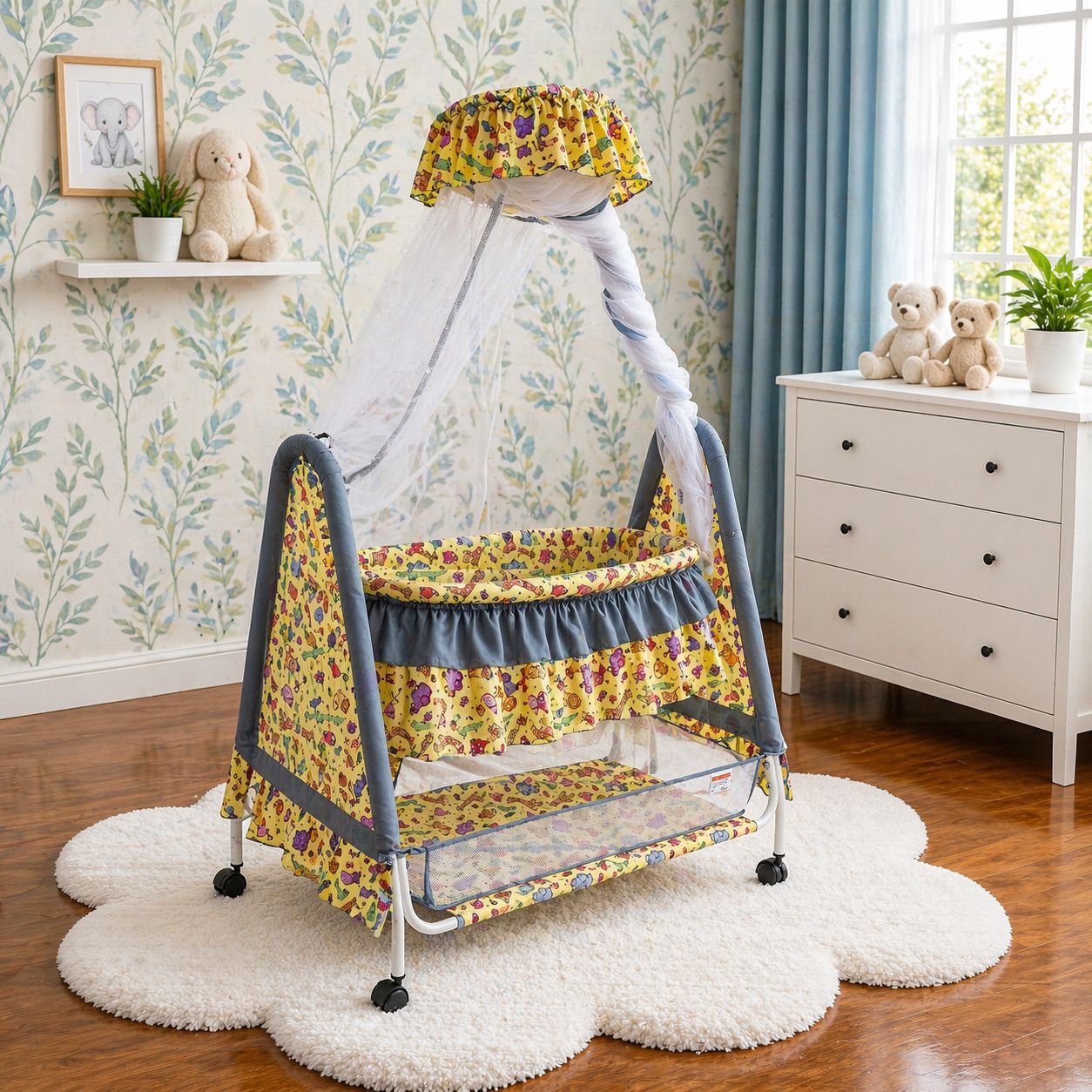ATHENA Baby Cradle for 0-10 Months | Full Set with Accessories Cot-image-32