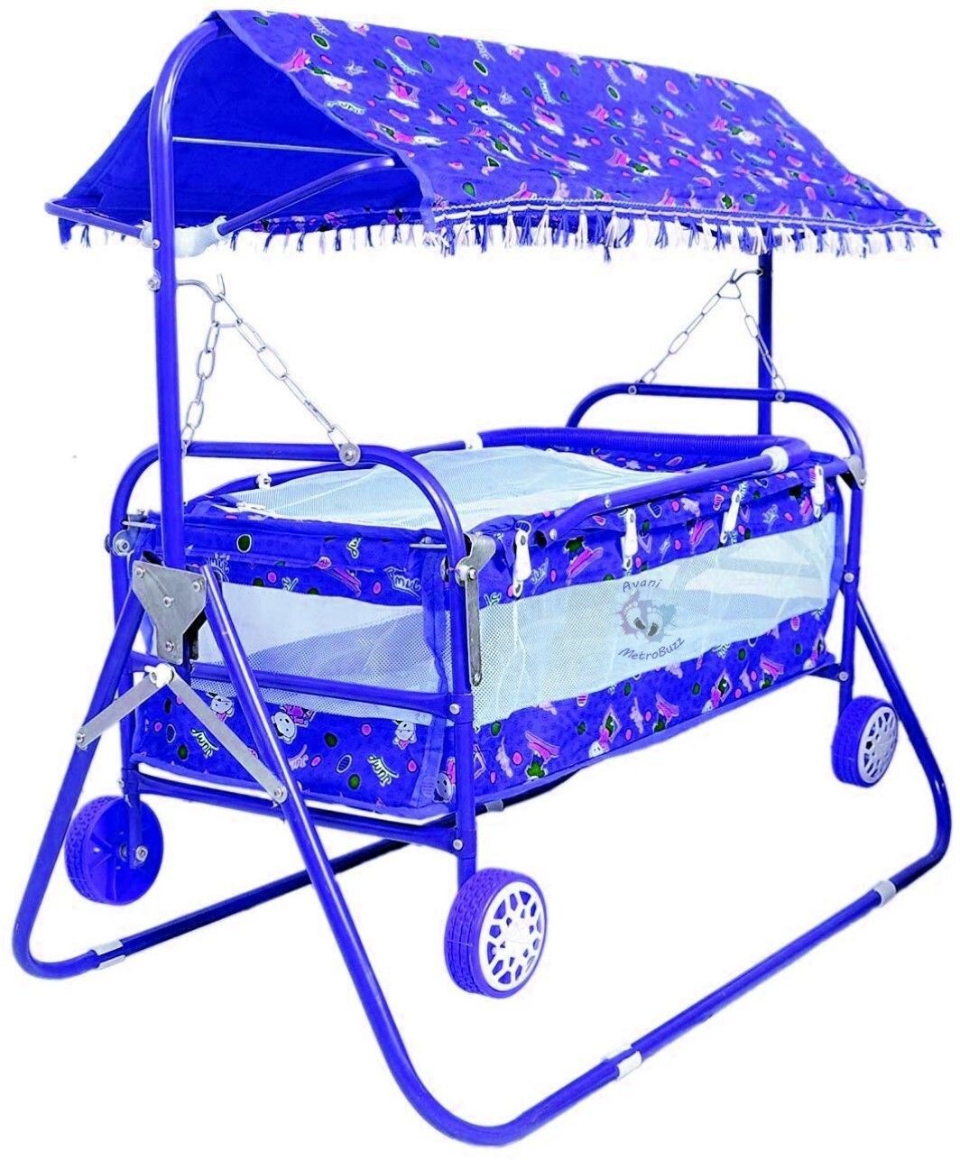 Baby Blue Cotting Cradle Cot Cum Stroller Blue_Cradle_005 Bassinet