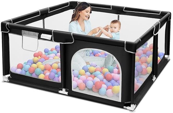 yopple Baby Playpen with Balls – Portable Play Yard with Mesh Panels Bassinet-picture-35