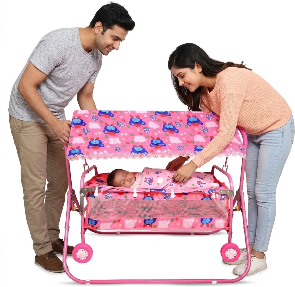 nirjala steel company Baby Swing Cradle with Canopy & Mosquito Net Bassinet-picture-17