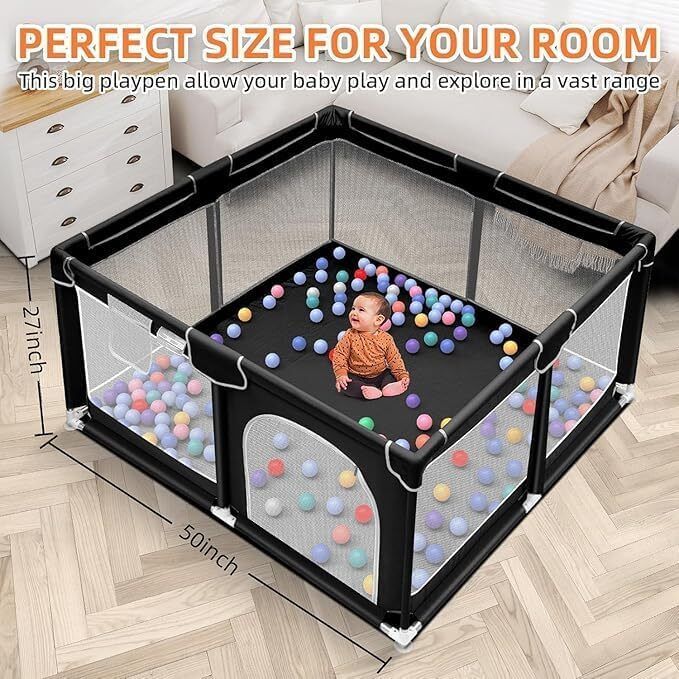 crega playpen for Babies, Portable Baby Activity Play Pen with Safety Lock (Black) Bassinet-picture-29