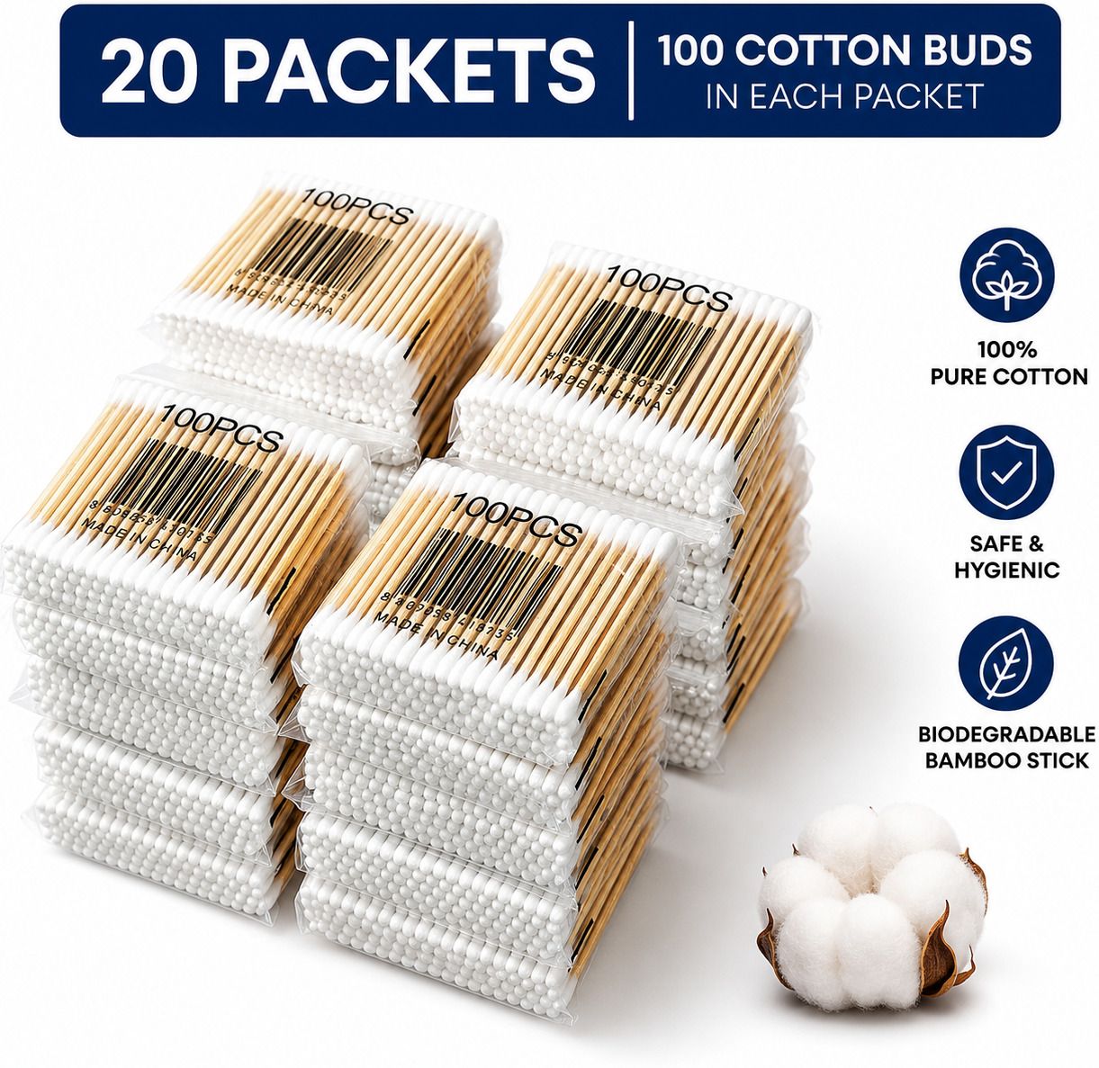 lusty soul Cotton Ear Buds 2000 Sticks (20x100) Bamboo Cotton Swabs Hygienic Pack-picture-32