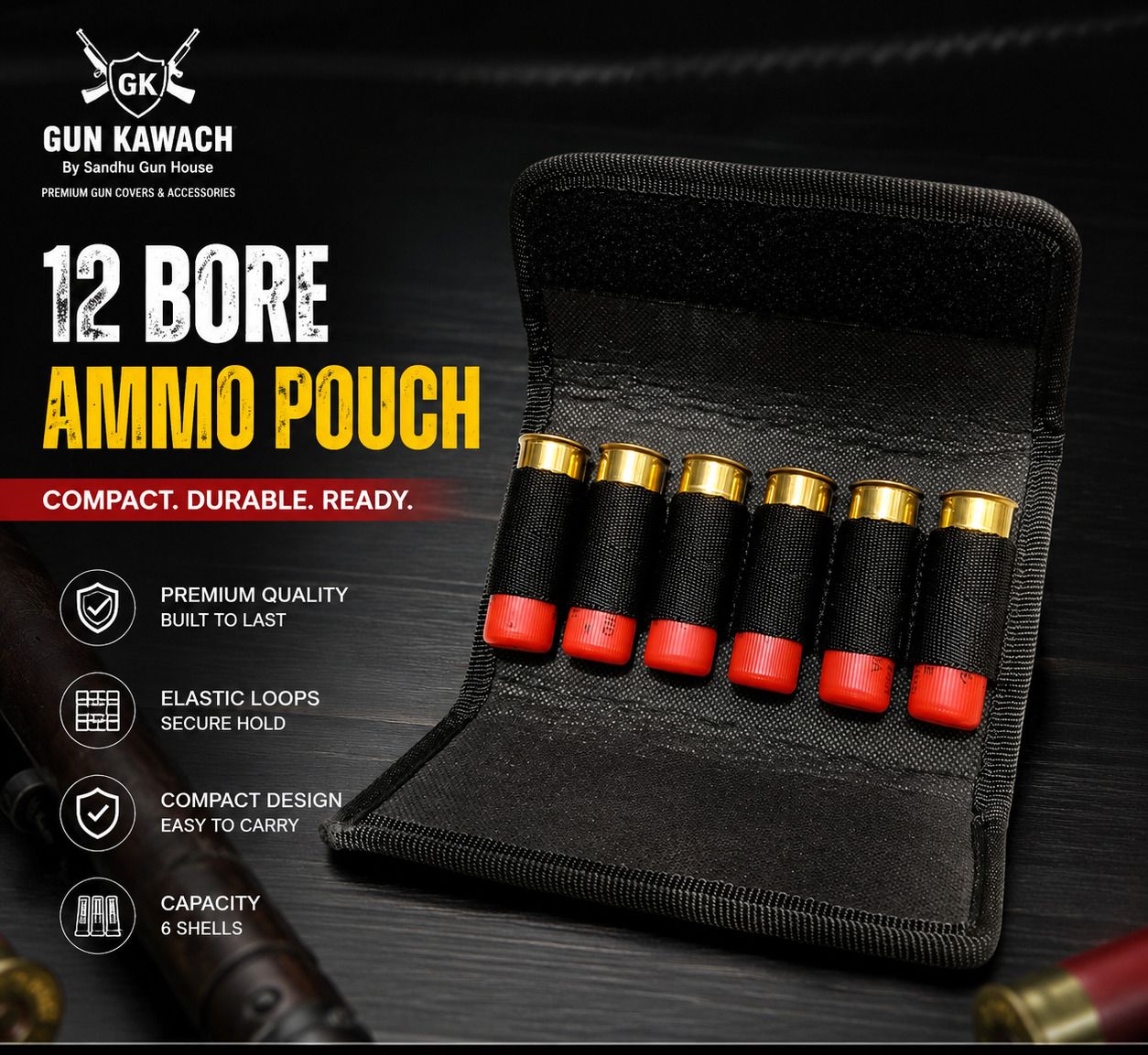 sandhugunhouse Premium Ammo Pouch For 12 Bore Gun Cartridges Racquet Carry Case/Cover Free Size-picture-47