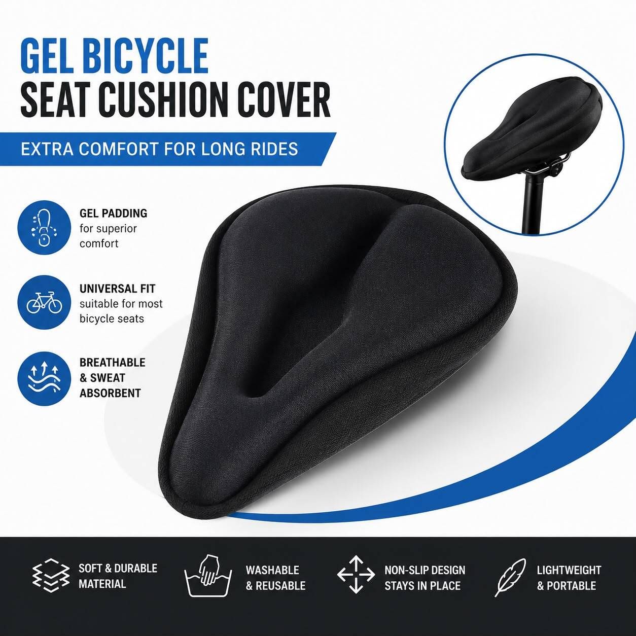 de venta Bicycle Silicone Saddle Seat & Cycling Cushion Pad Bike Gel Cover Bicycle Seat Cover Free Size-picture-8