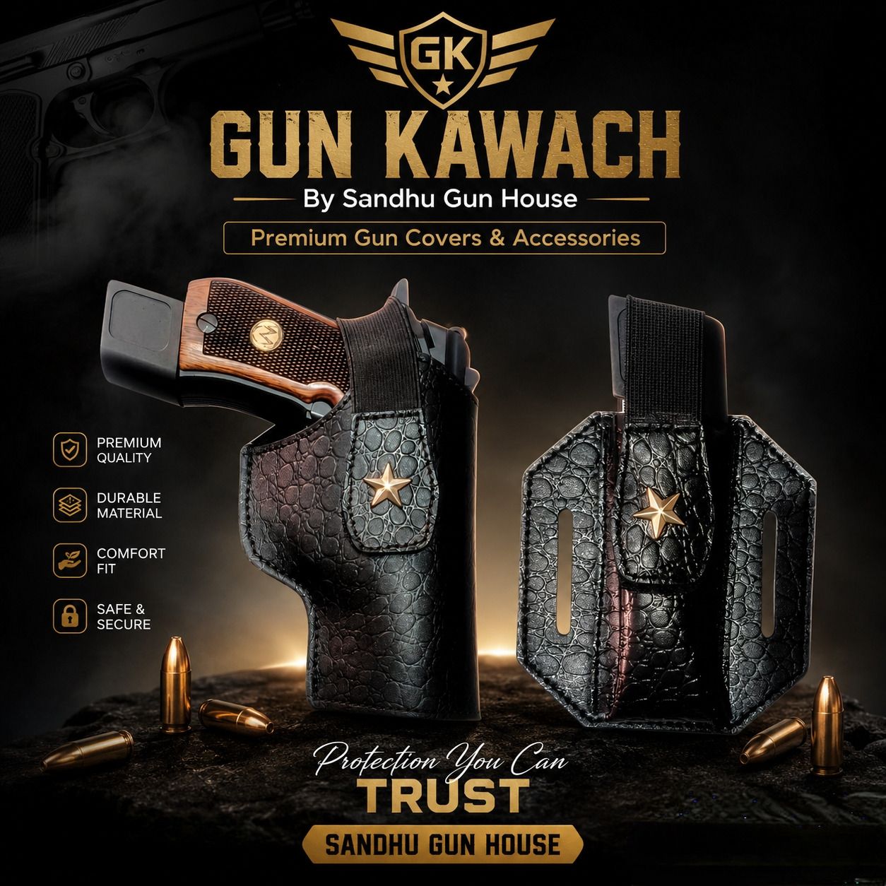 sandhugunhouse Cover & Magazine Pouch For GLOCK, 32 TAURUS, MSD PRIME, STALLION S32, WEBLEY FOX Pistol/Gun Cover Free Size-picture-40