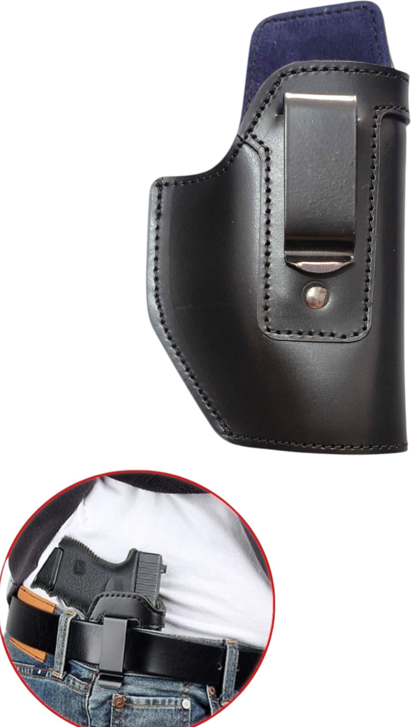 IWB Leather Cover For ,Glock 17, 19, Taurus PT 57, Fox,Prime, Stallion 32x Pistol/Gun Cover, Racquet Carry Case/Cover Free Size-image-9