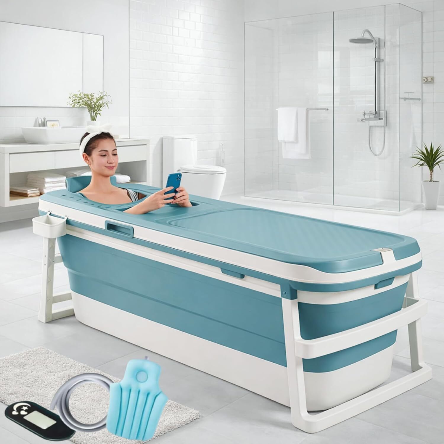 Portable Bathtub for Adults Plastic Bath Tub for Bathroom Bathing Tub 148 CM Free-standing Bathtub-image-38