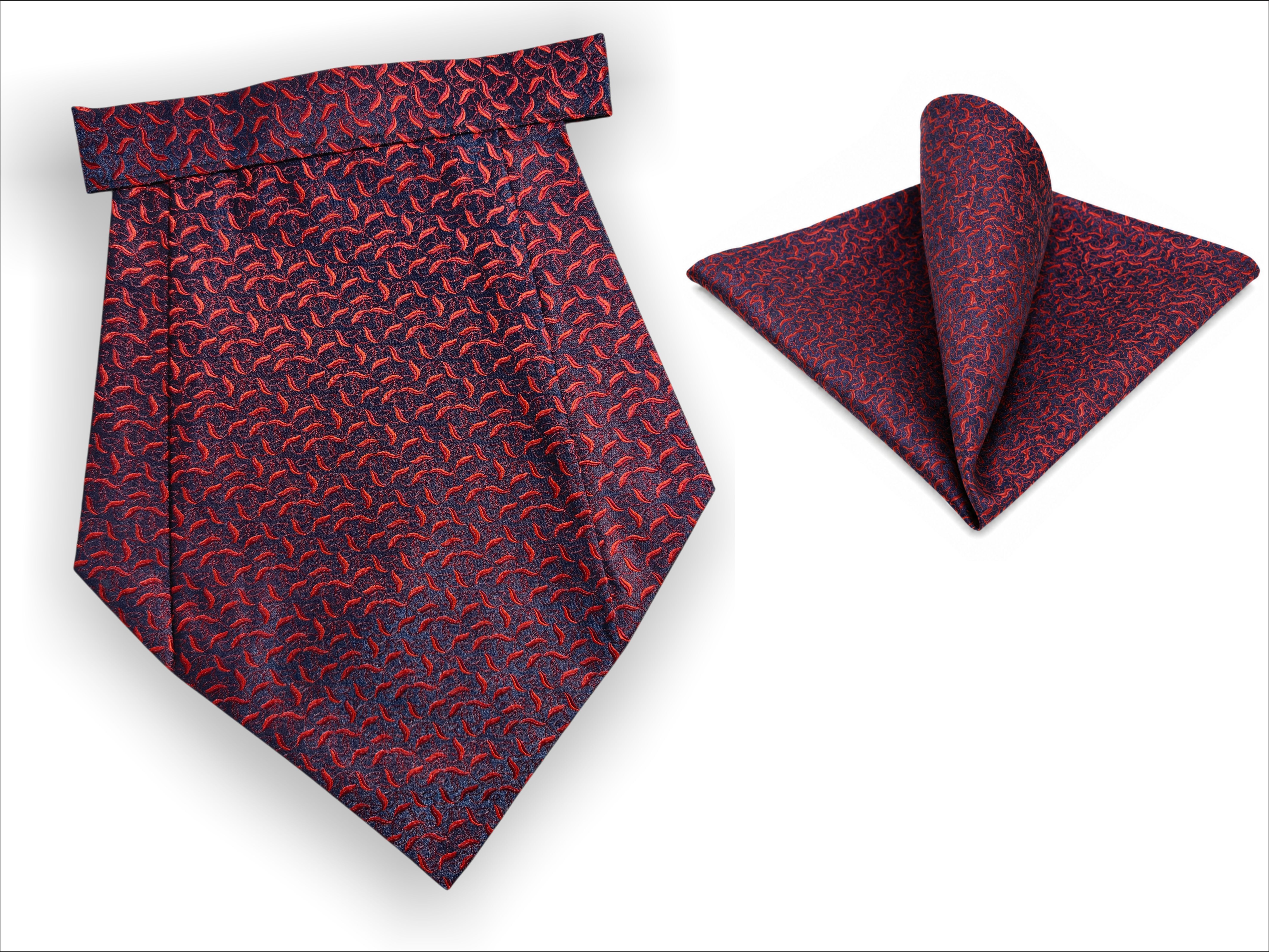 Mentiezi Men's Navy Blue & Red Abstract Cravat with Matching Pocket Square (Hanky)Set Cravat-image-44