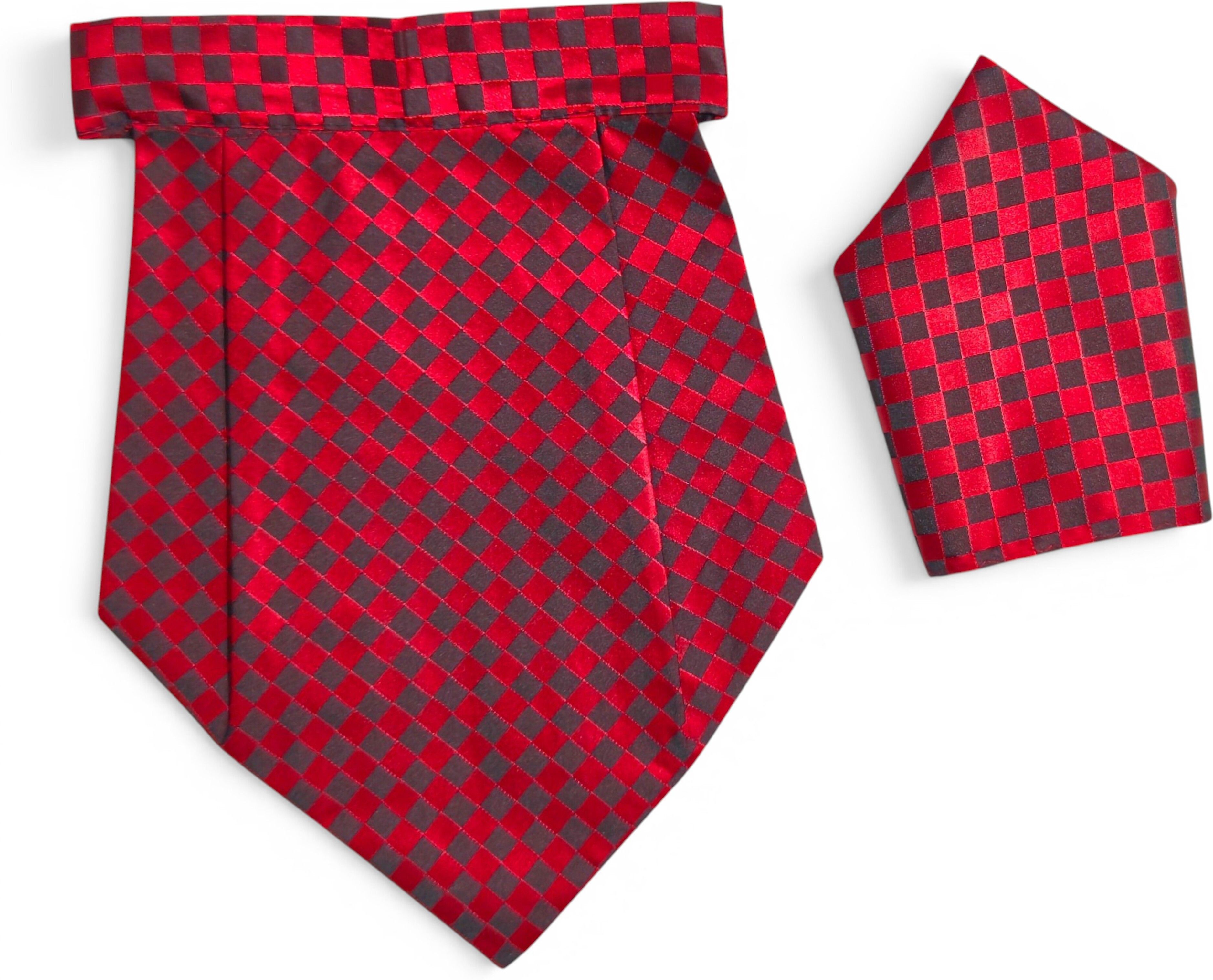 Mentiezi Premium Red Black Checkered Cravat with Matching Pocket Square (Hanky)Set Cravat-image-7