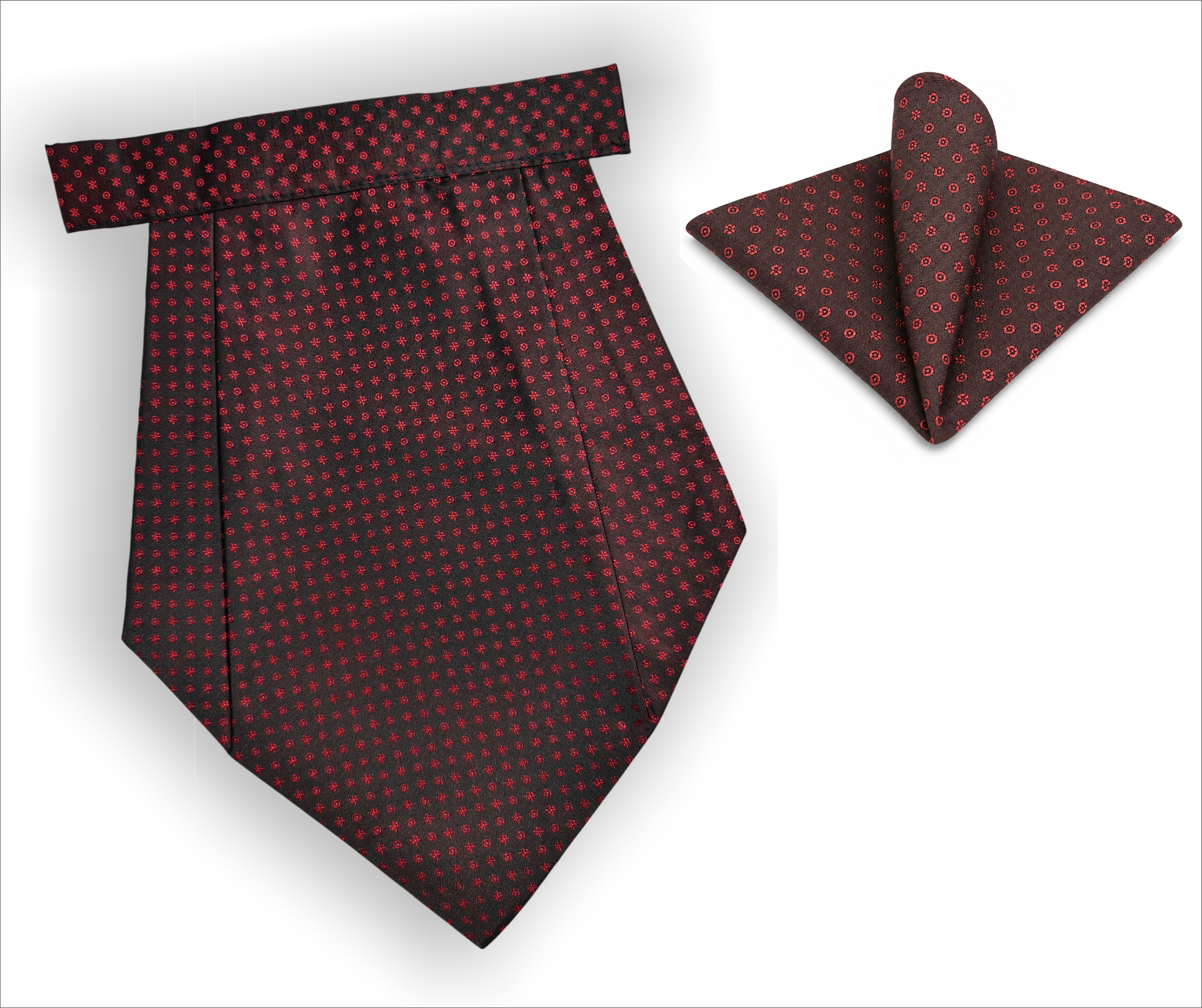 Mentiezi Premium Men's Maroon & Red Micro Dot Cravat & Matching Pocket Square (Hanky)Set Cravat-image-2
