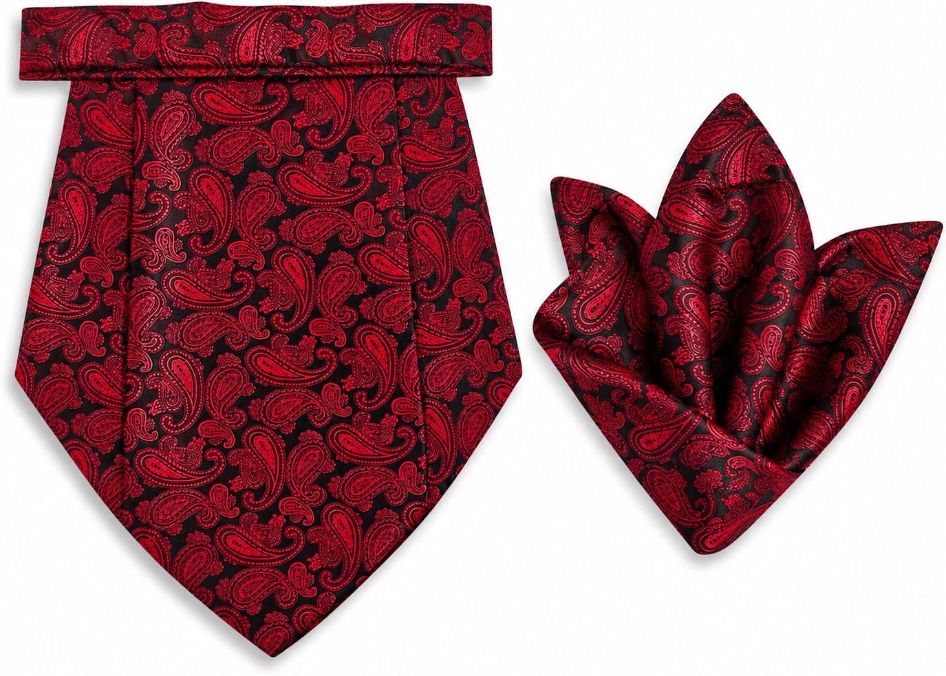 Mentiezi Premium Black-Red Paisley Cravat with Matching Pocket Square (Hanky) Set for Men Cravat-image-40